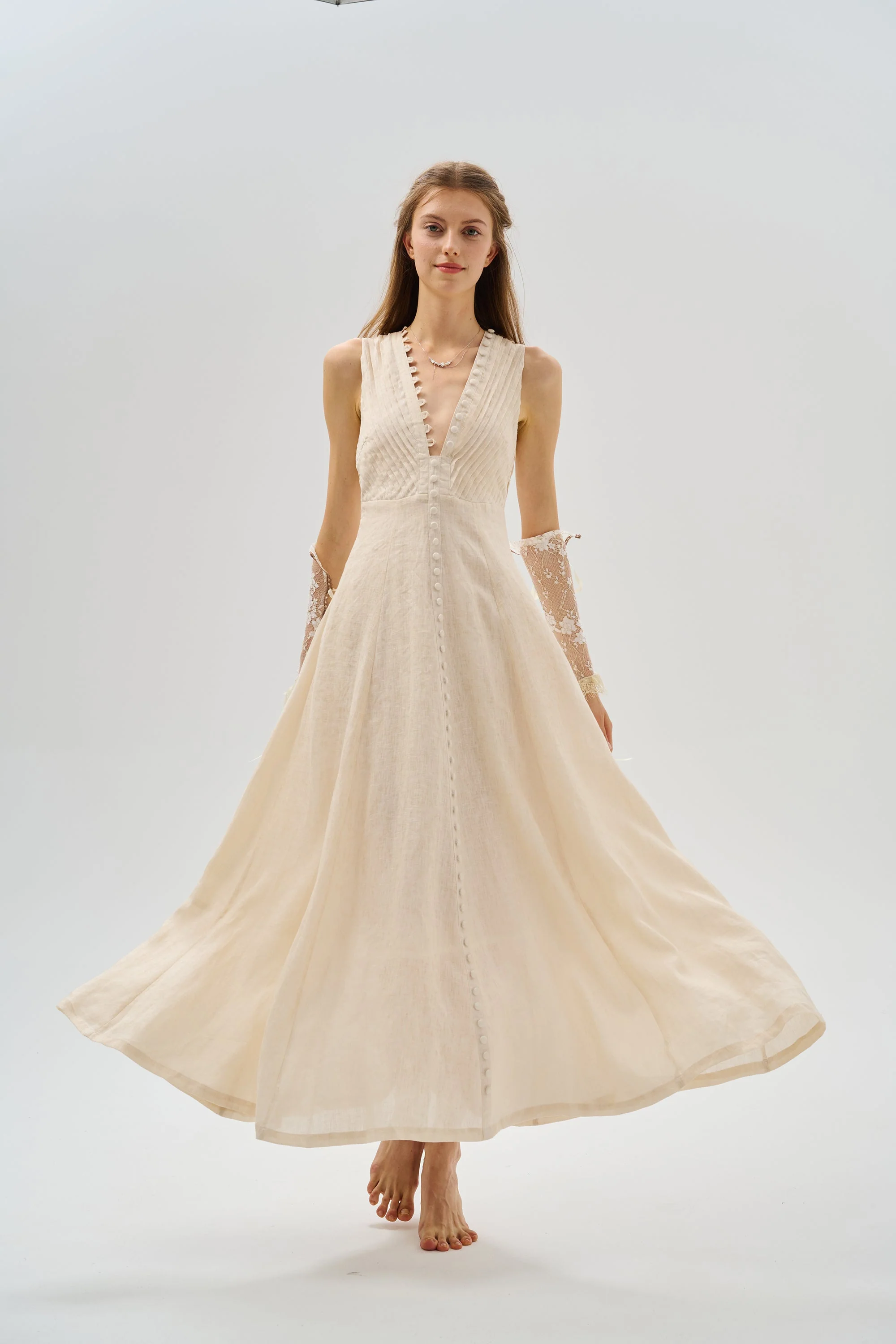 Rebecca 18 | Pleated Maxi Linen Dress - Image 16