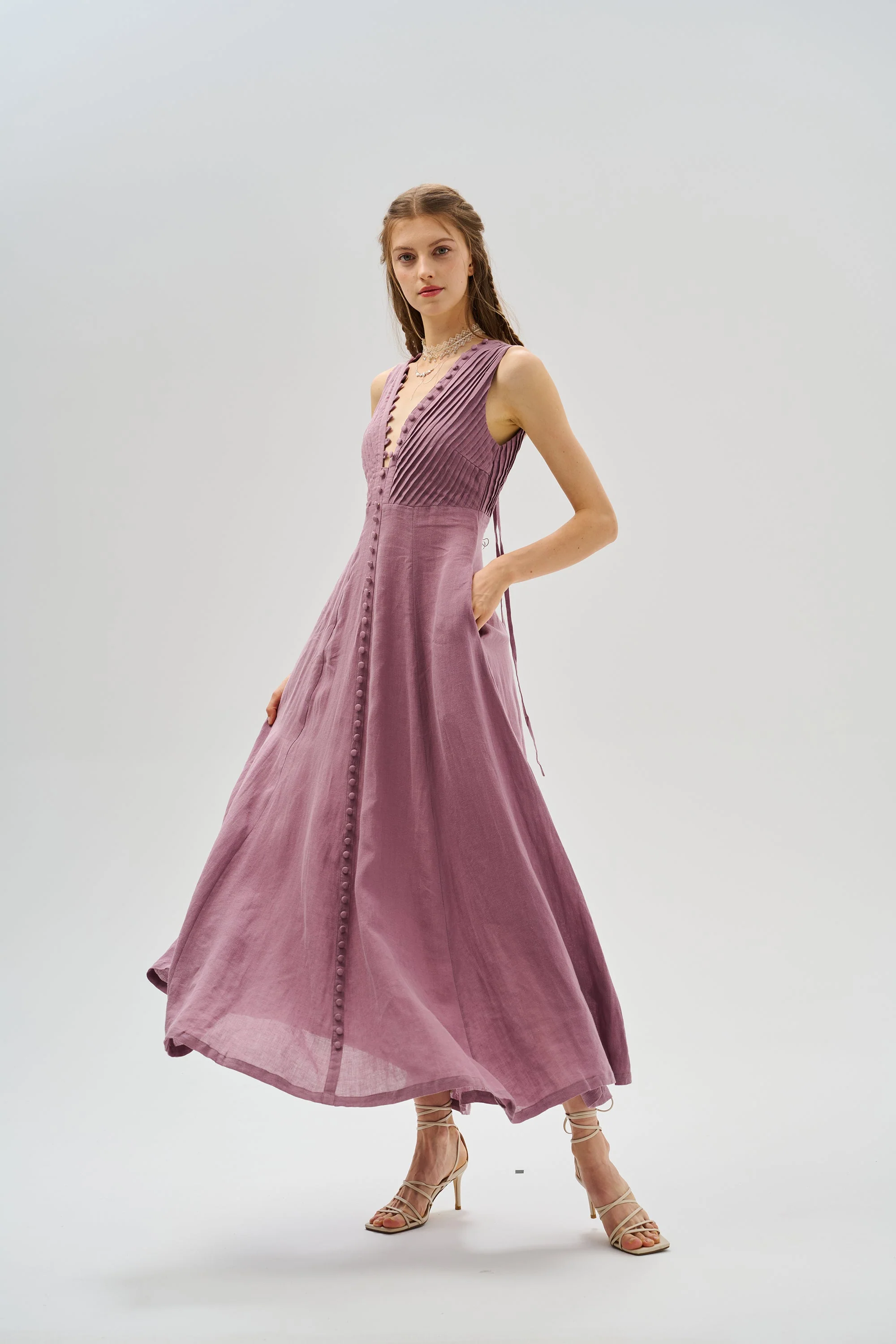 Rebecca 18 | Pleated Maxi Linen Dress - Image 19