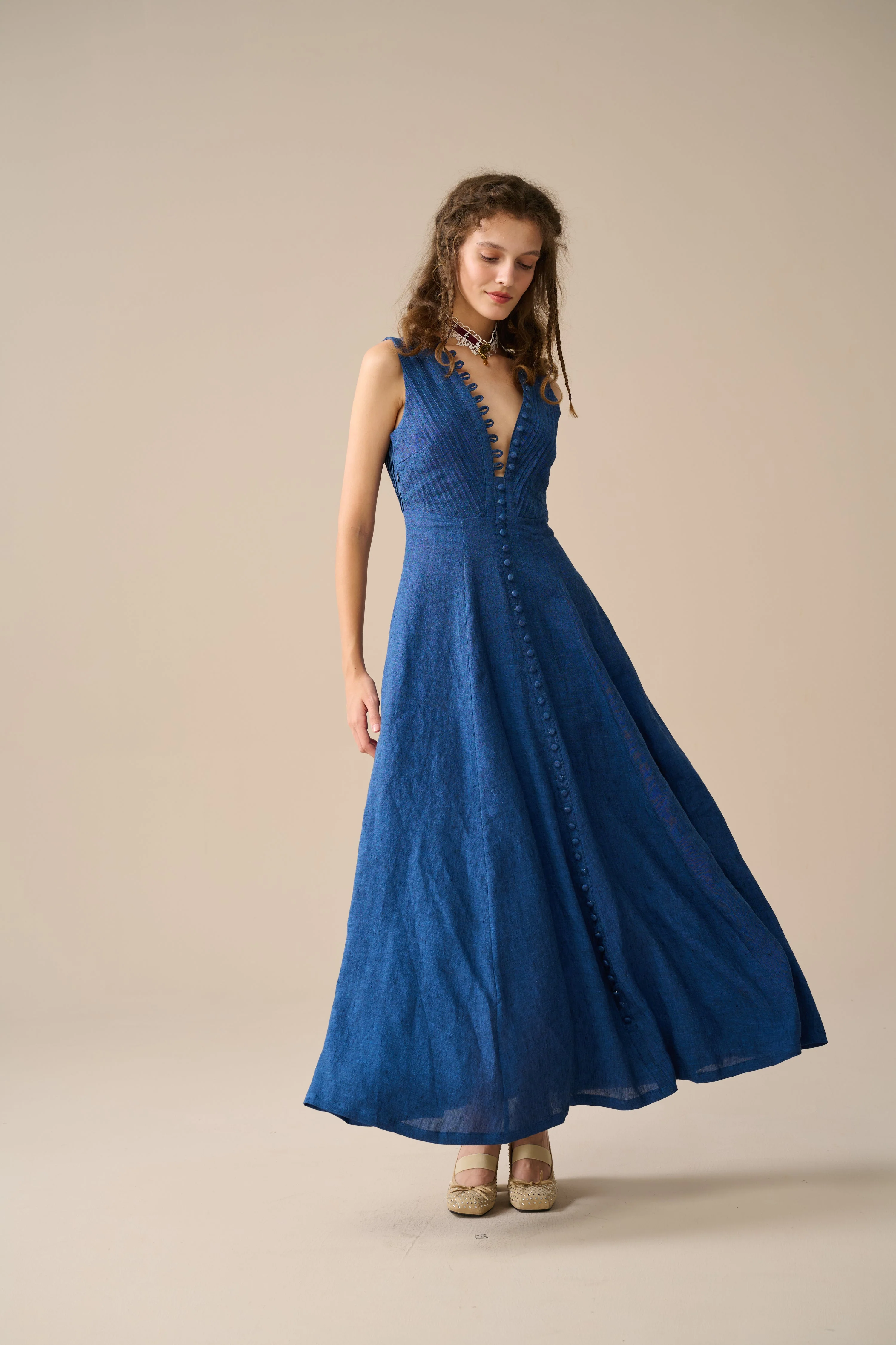 Rebecca 18 | Pleated Maxi Linen Dress - Image 21