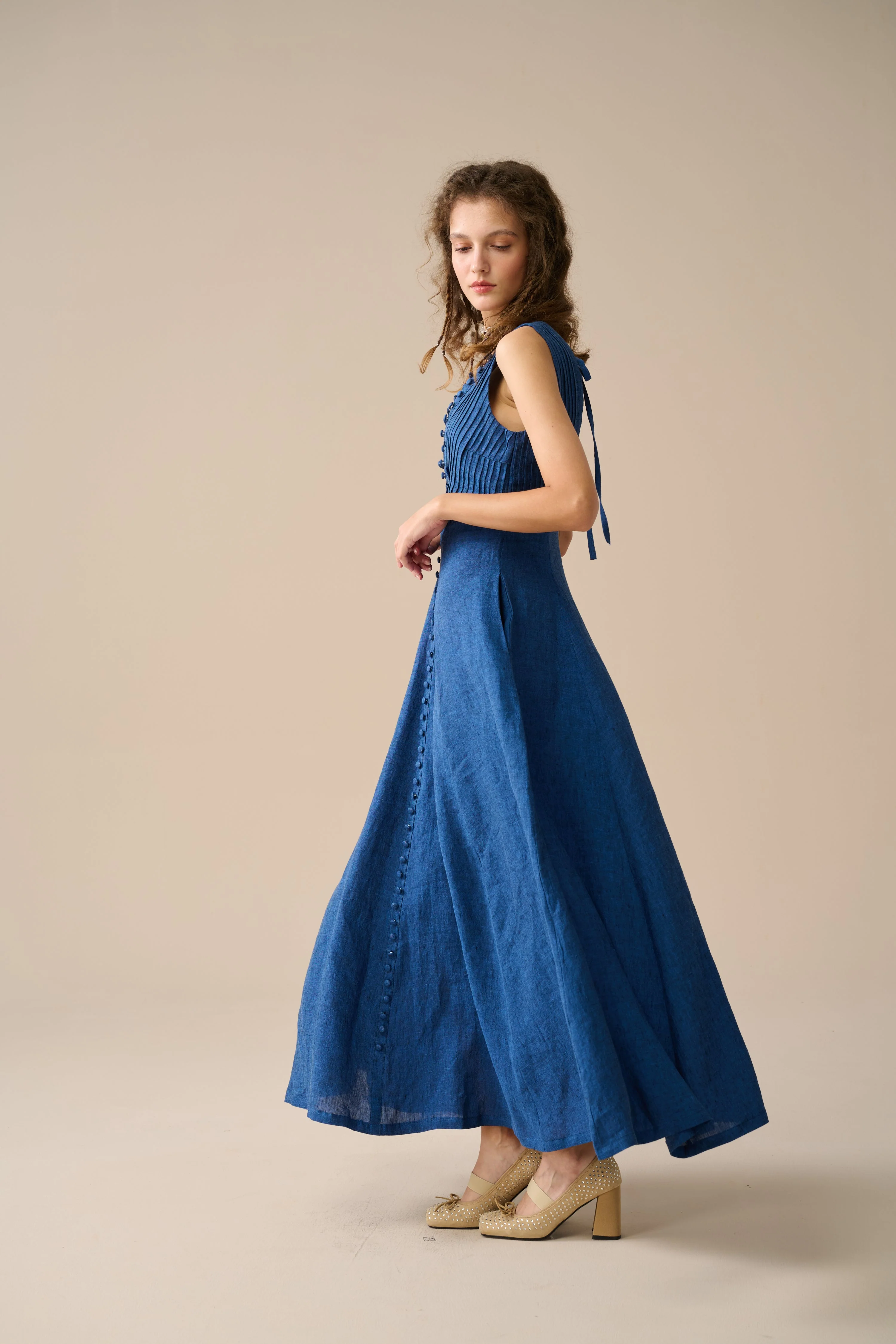 Rebecca 18 | Pleated Maxi Linen Dress - Image 22