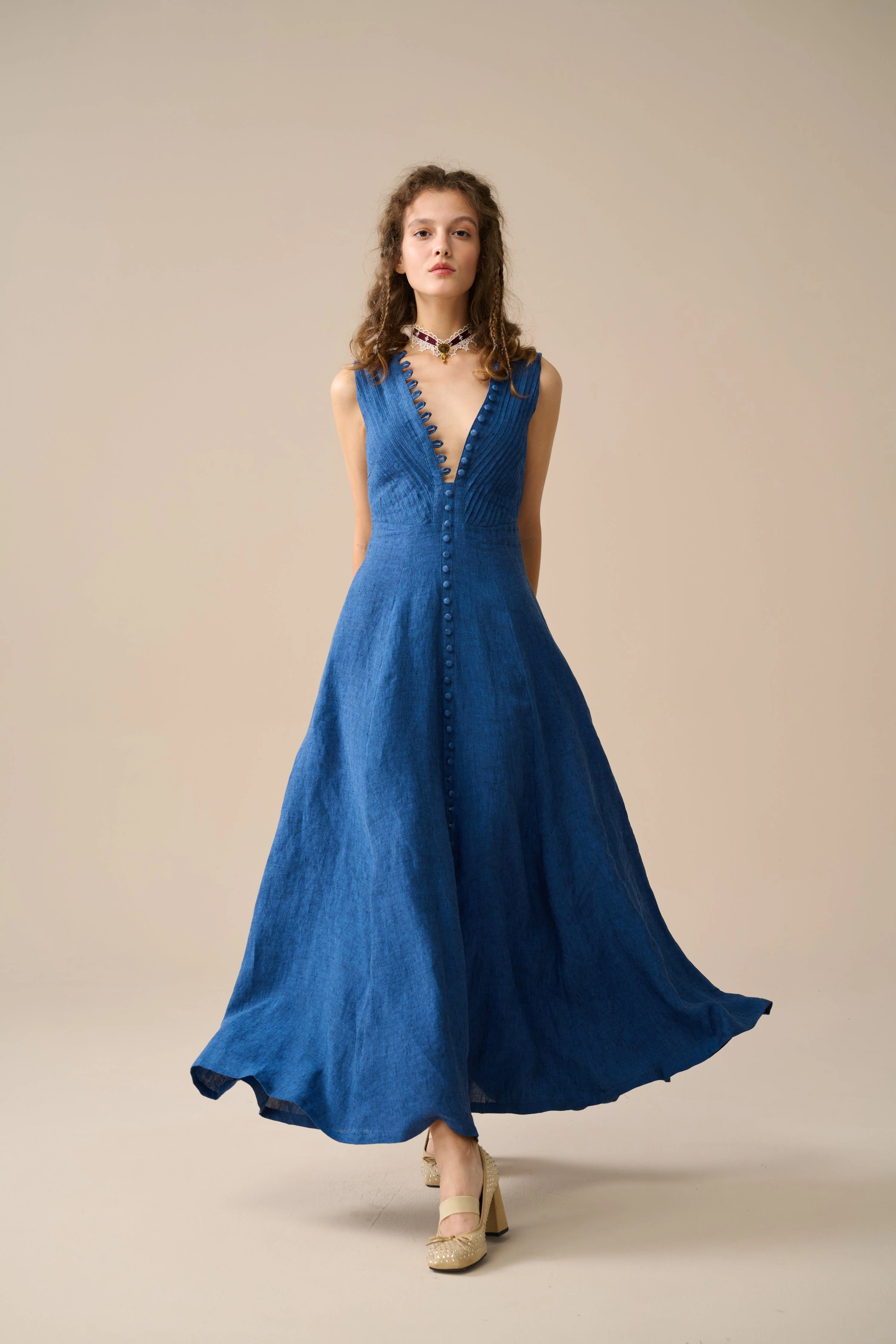 Rebecca 18 | Pleated Maxi Linen Dress - Image 23