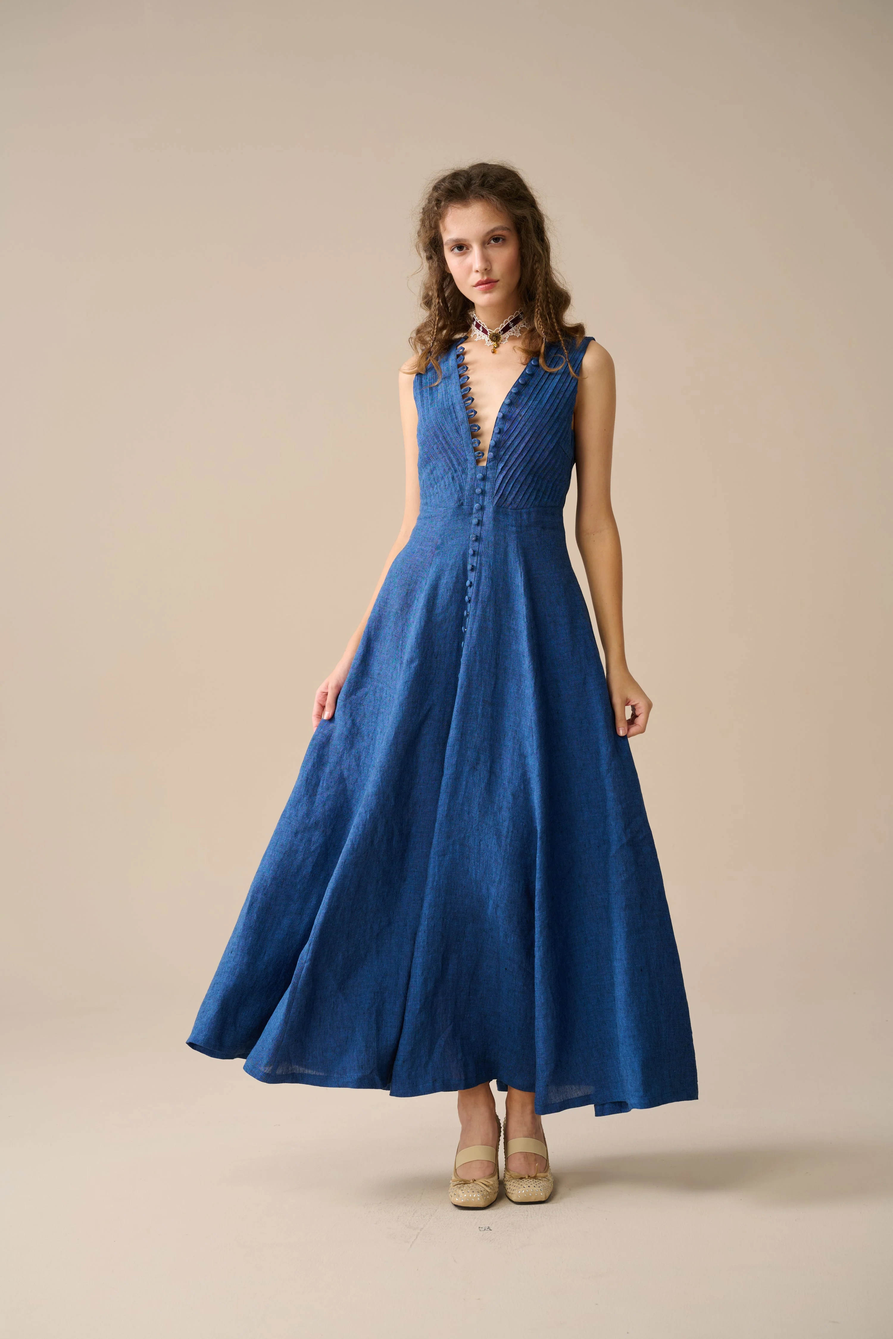 Rebecca 18 | Pleated Maxi Linen Dress - Image 24
