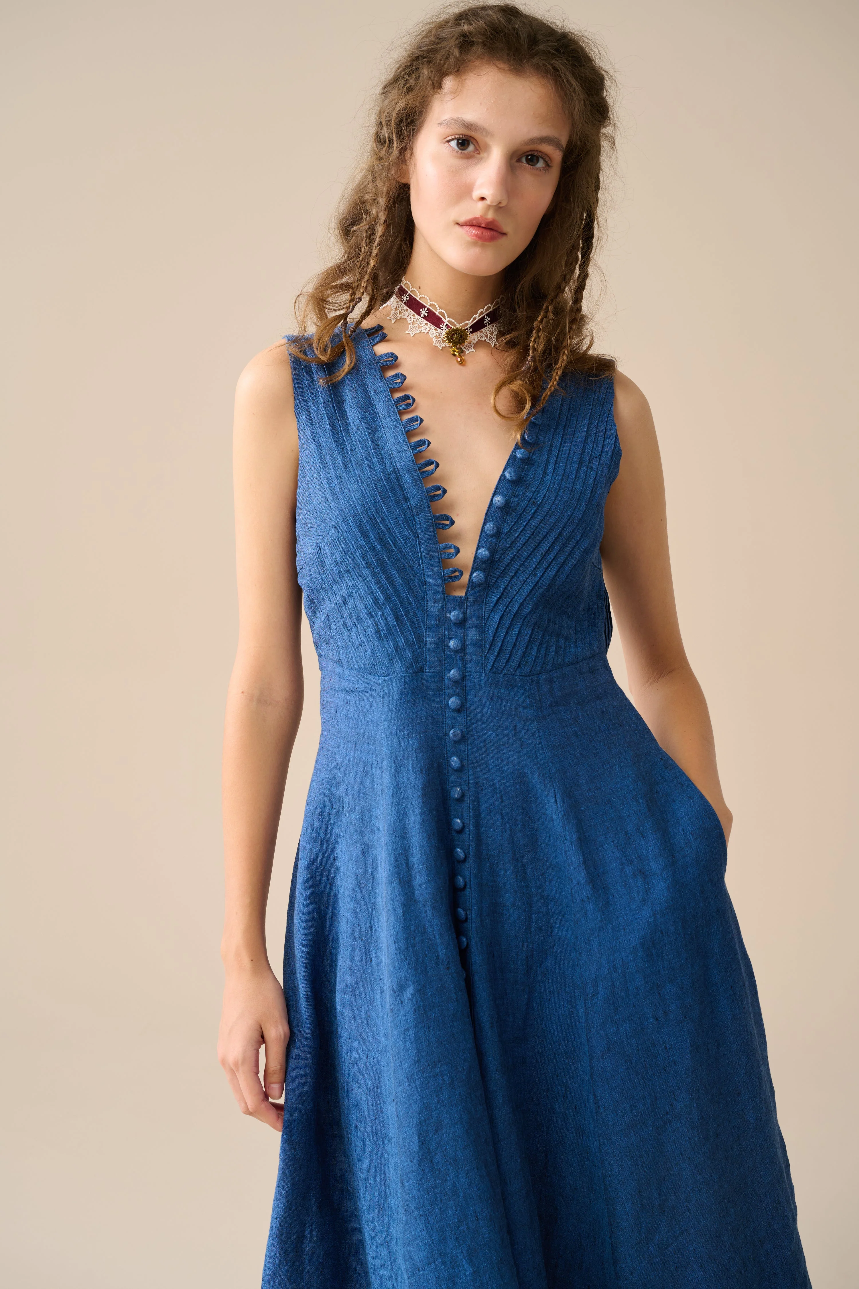 Rebecca 18 | Pleated Maxi Linen Dress - Image 25