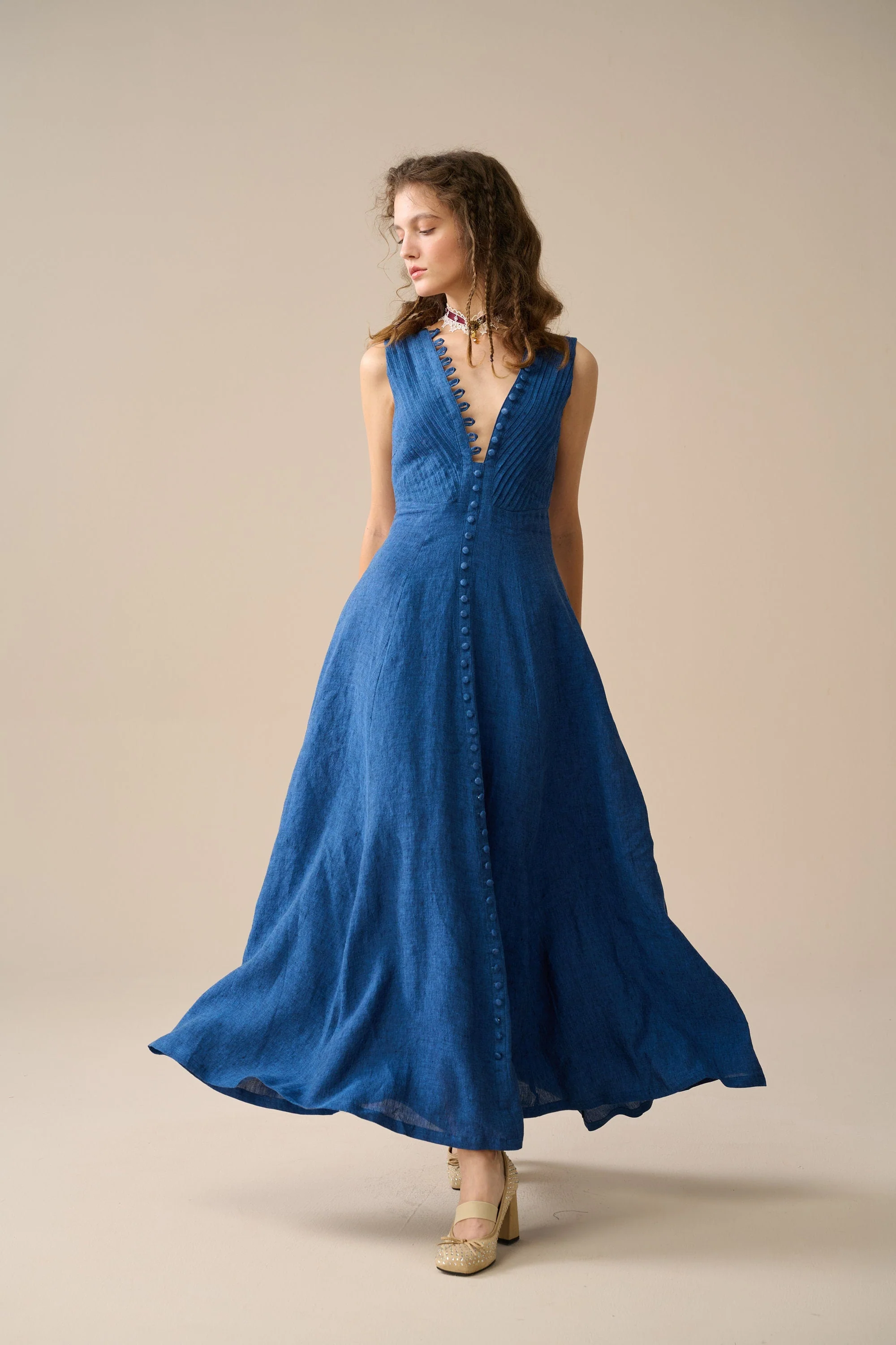 Rebecca 18 | Pleated Maxi Linen Dress - Image 7
