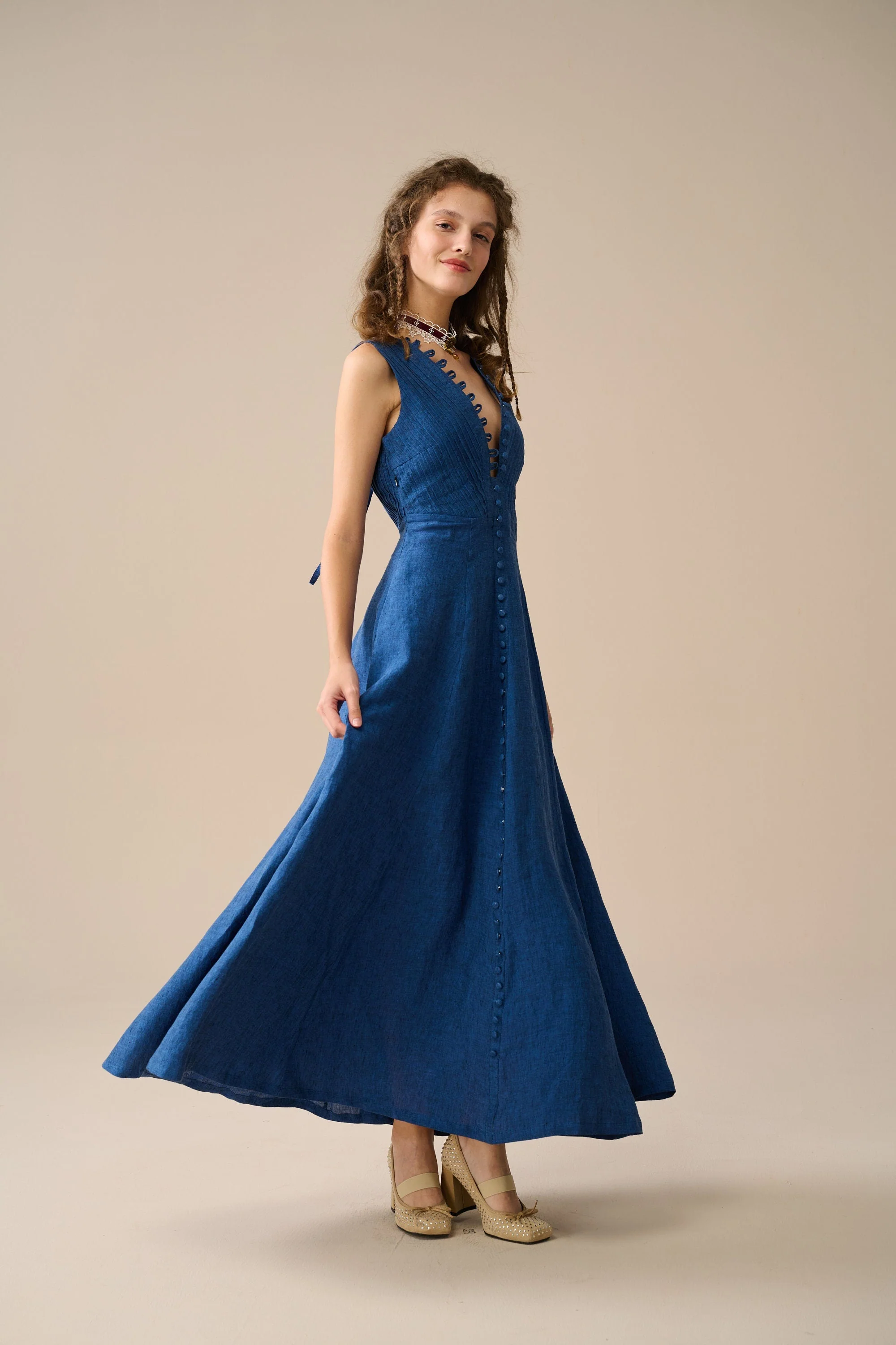 Rebecca 18 | Pleated Maxi Linen Dress - Image 8