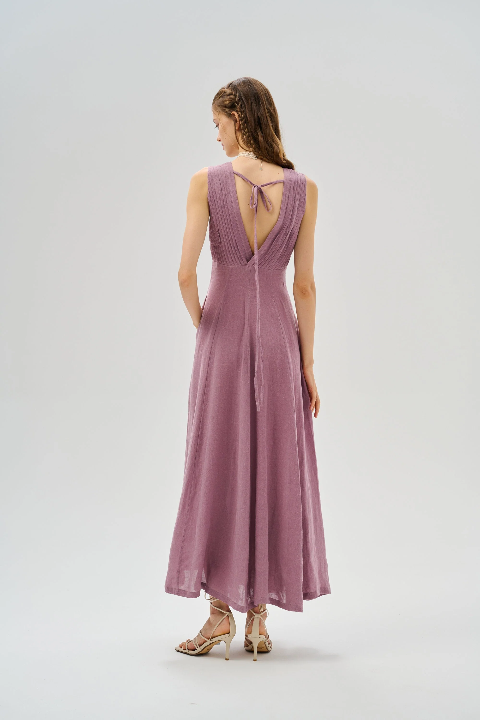 Rebecca 18 | Pleated Maxi Linen Dress - Image 11