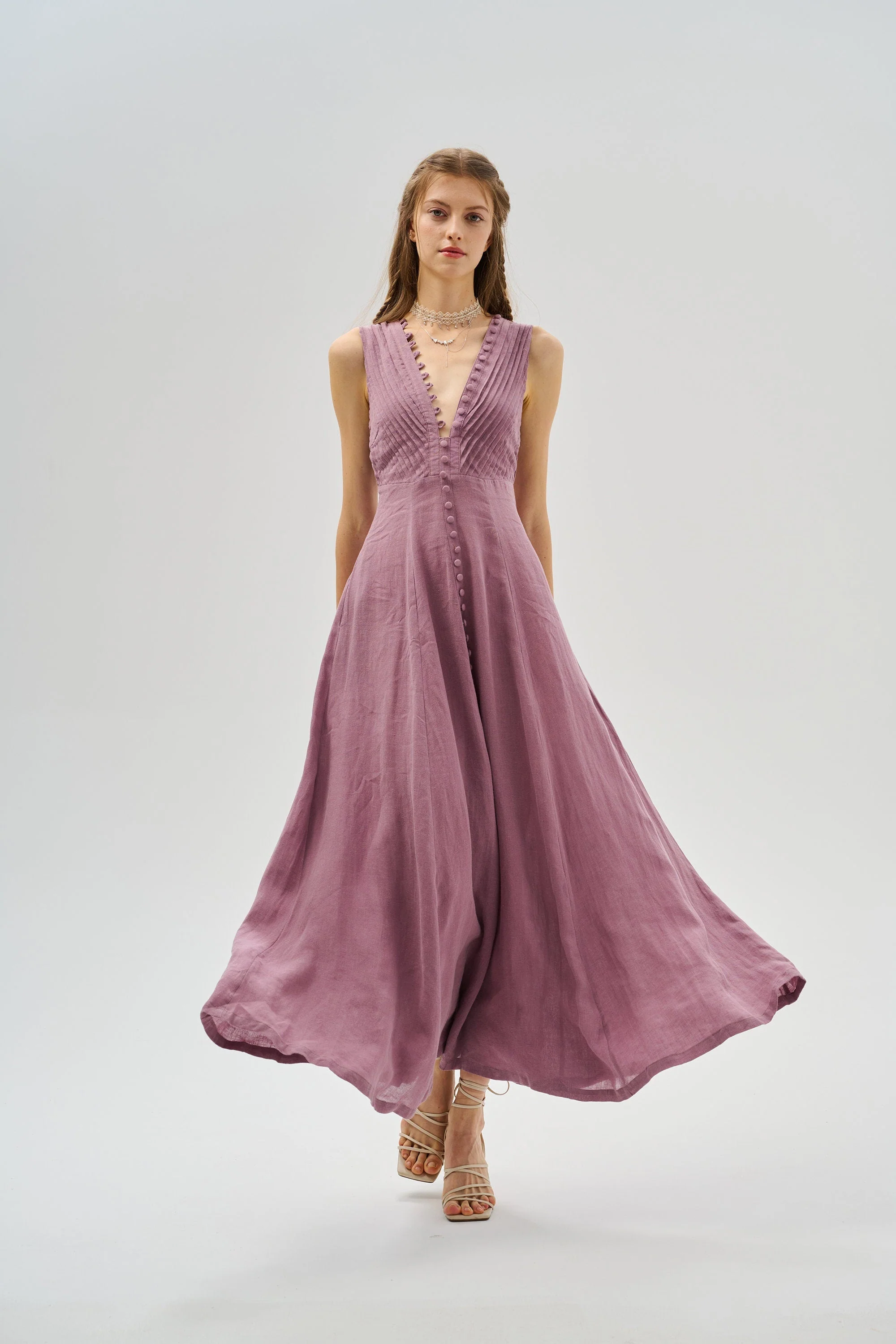 Rebecca 18 | Pleated Maxi Linen Dress - Image 12