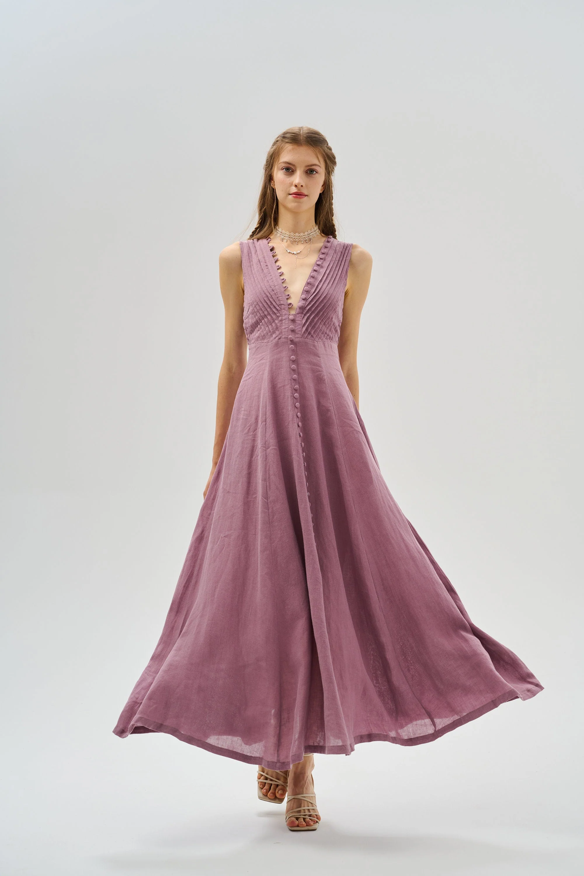 Rebecca 18 | Pleated Maxi Linen Dress - Image 14