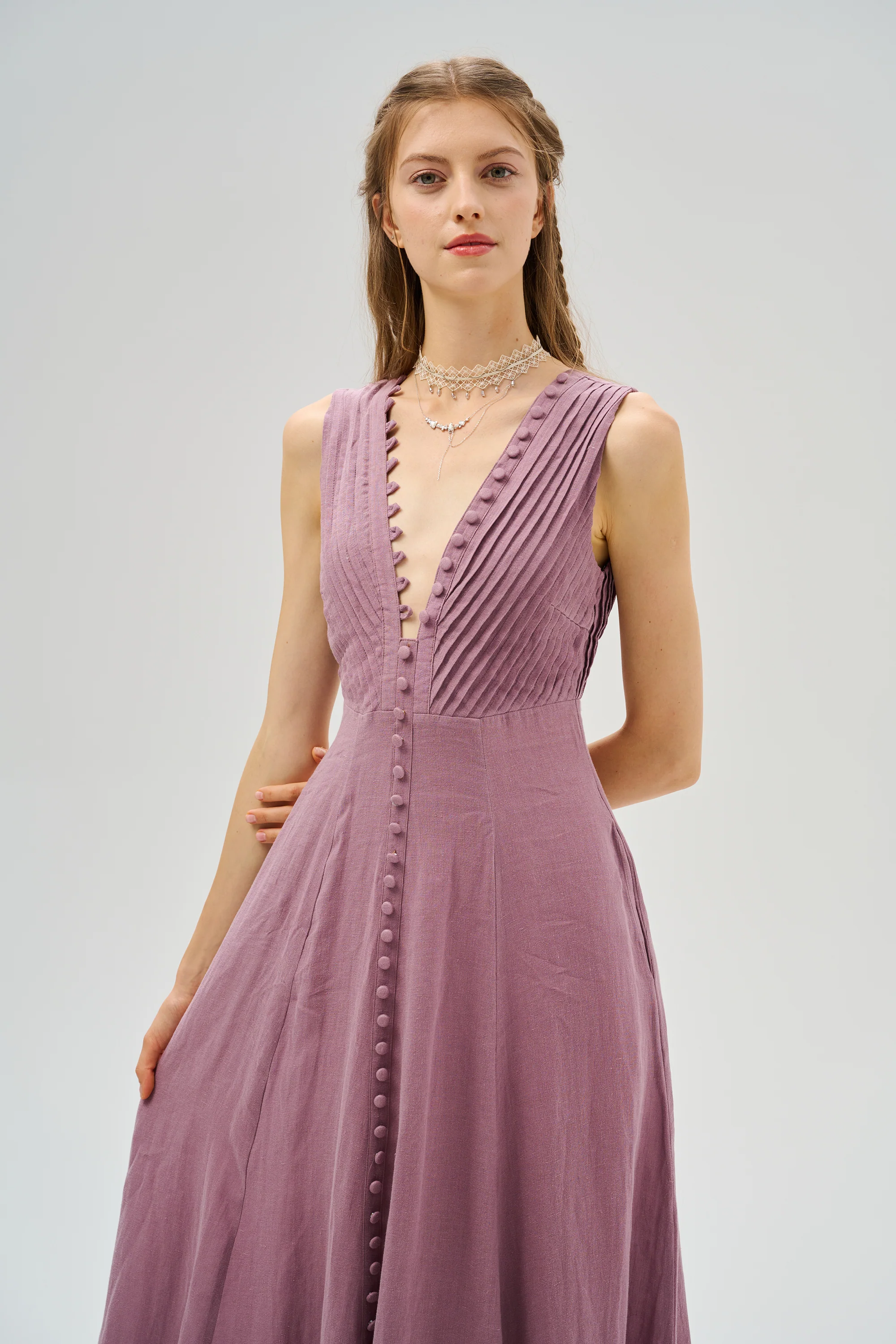 Rebecca 18 | Pleated Maxi Linen Dress - Image 16