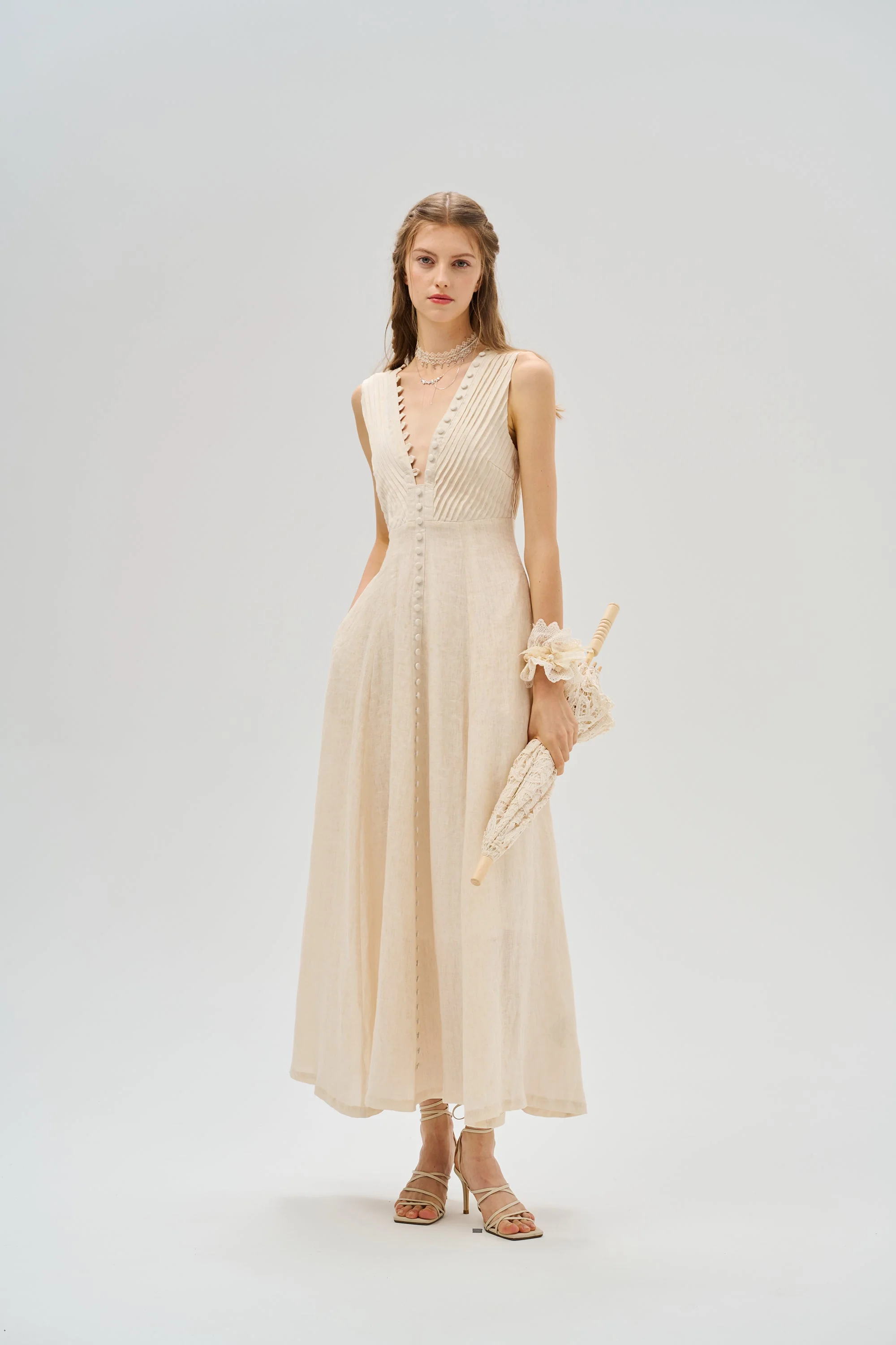 Rebecca 18 | Pleated Maxi Linen Dress - Image 20
