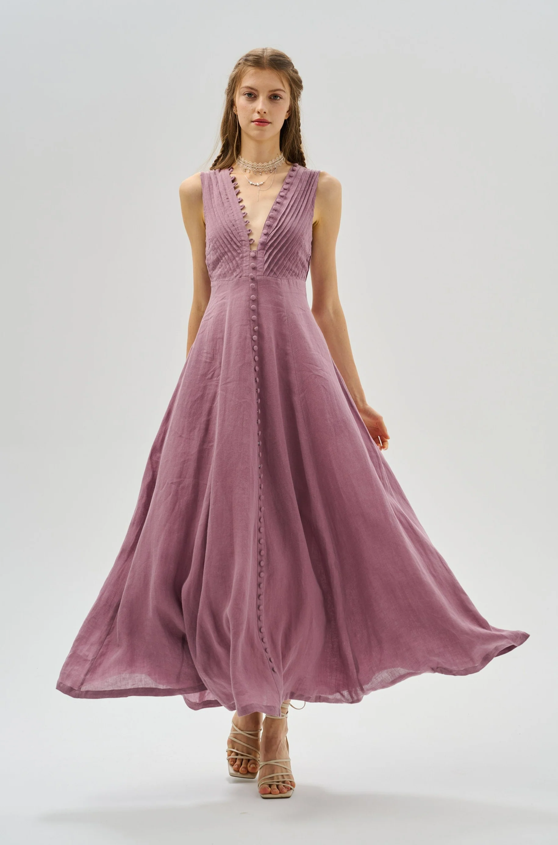 Rebecca 18 | Pleated Maxi Linen Dress - Image 7