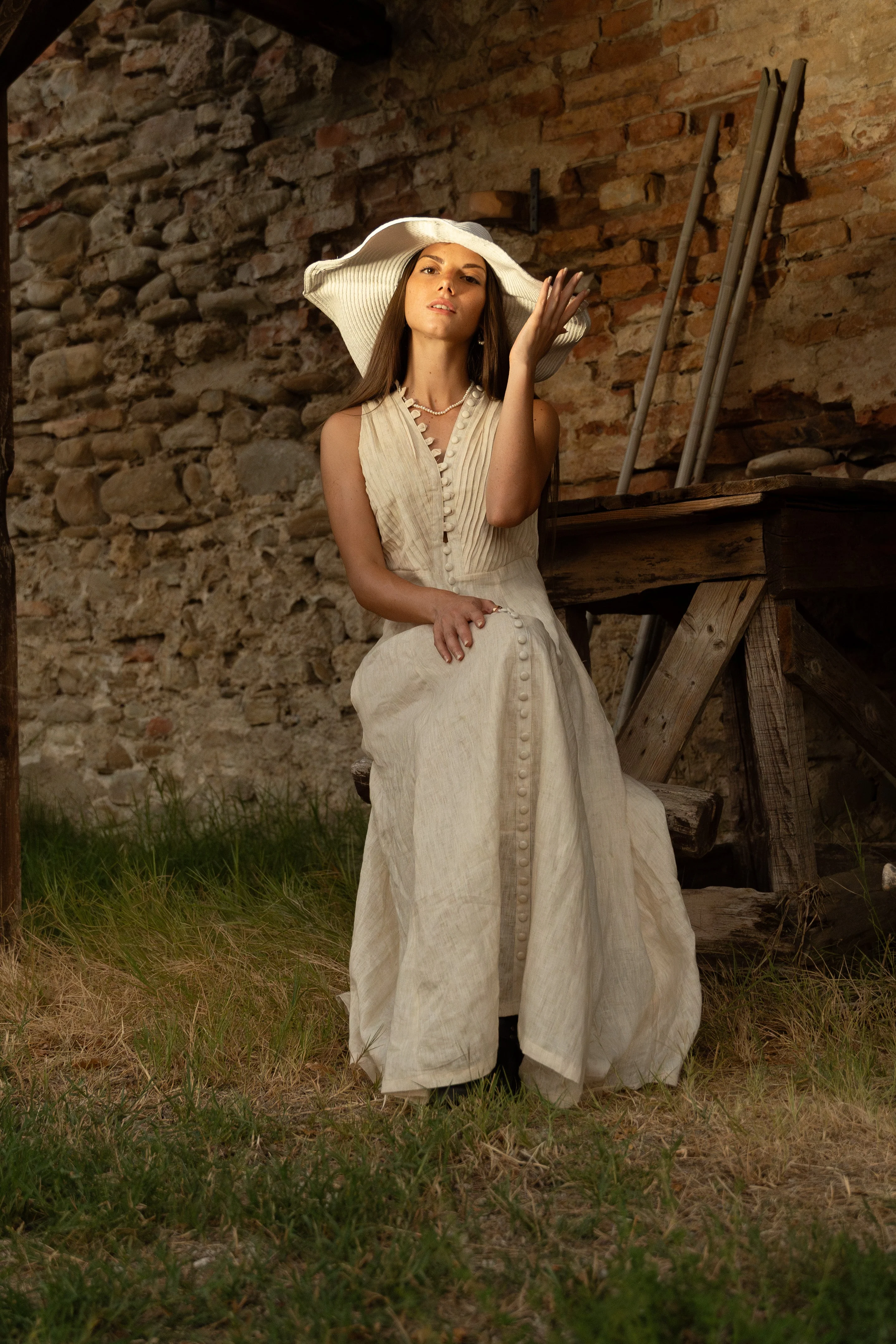 Rebecca 18 | Pleated Maxi Linen Dress - Image 12