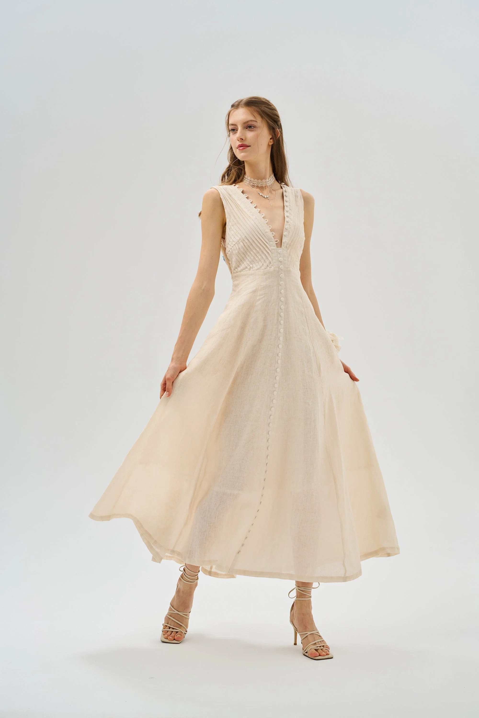 Rebecca 18 | Pleated Maxi Linen Dress - Image 16