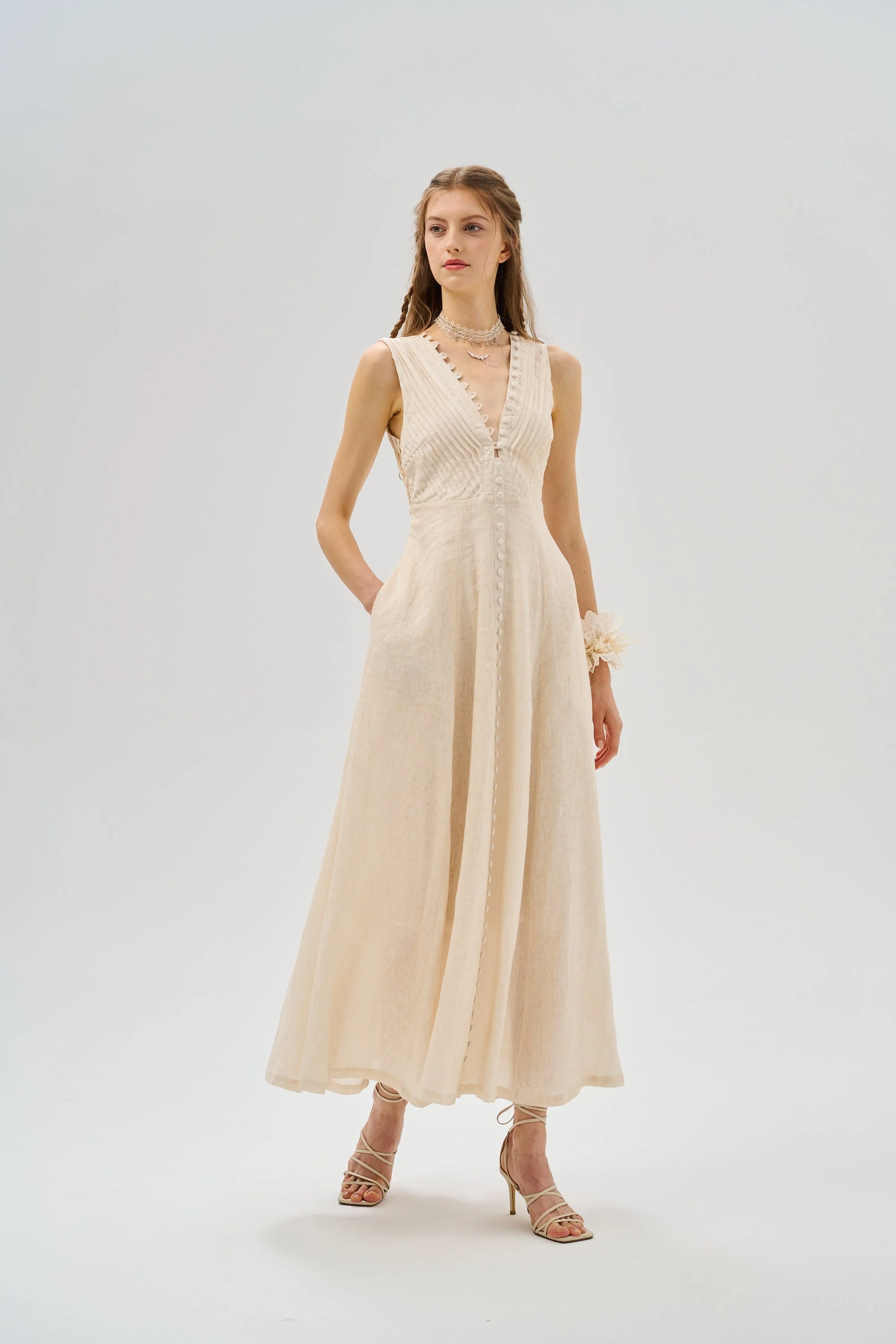 Rebecca 18 | Pleated Maxi Linen Dress - Image 17