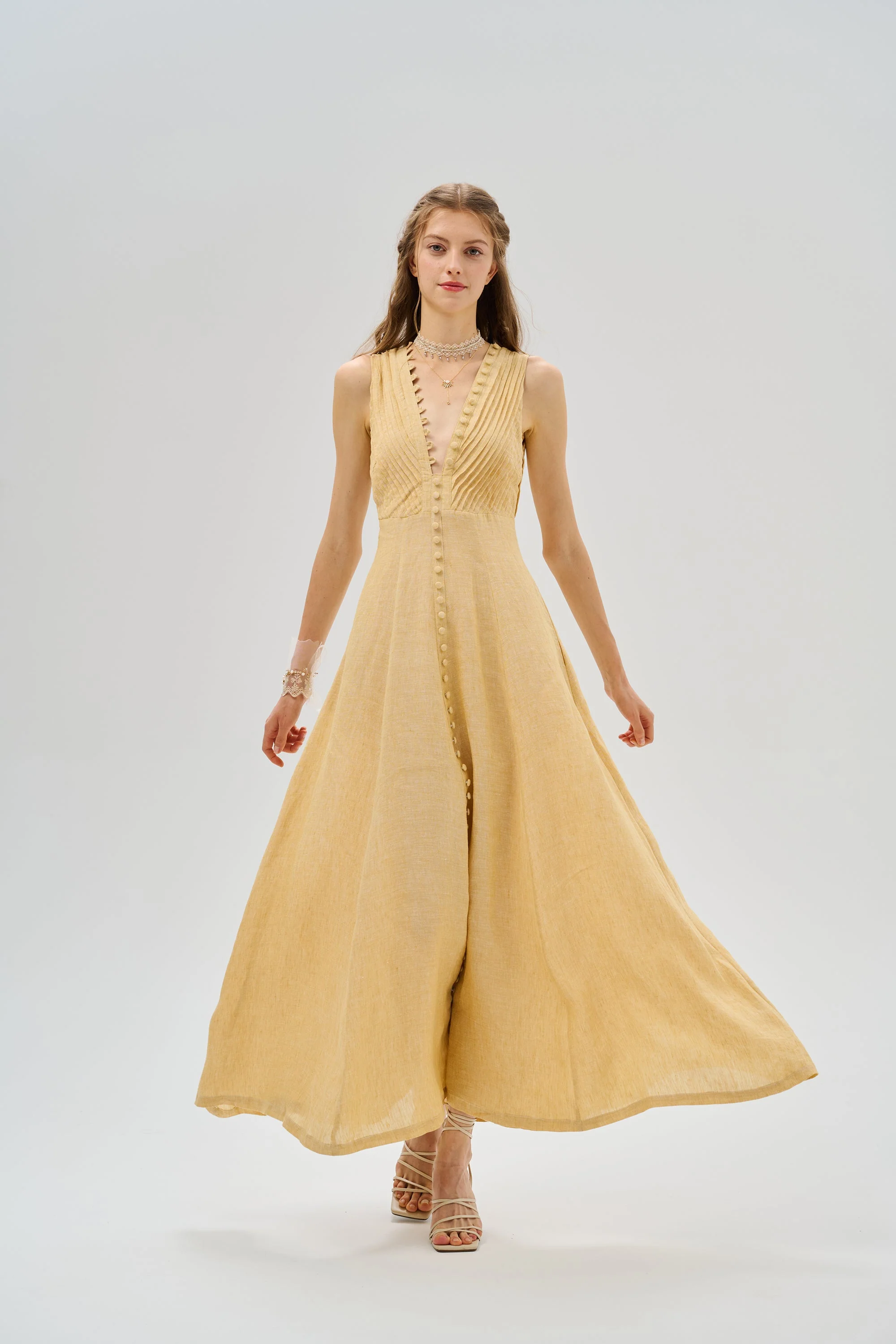 Rebecca 18 | Pleated Maxi Linen Dress - Image 22