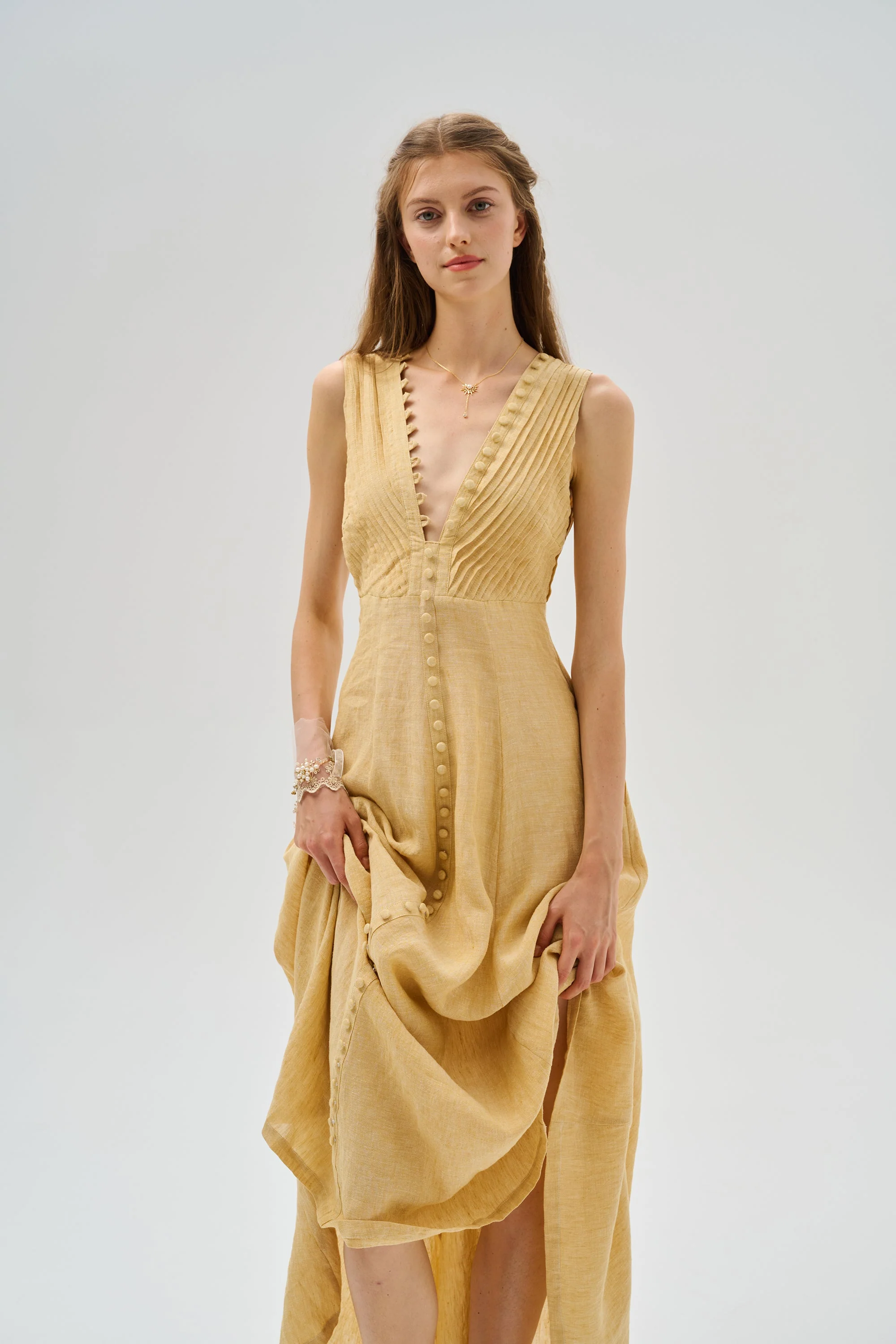 Rebecca 18 | Pleated Maxi Linen Dress - Image 23