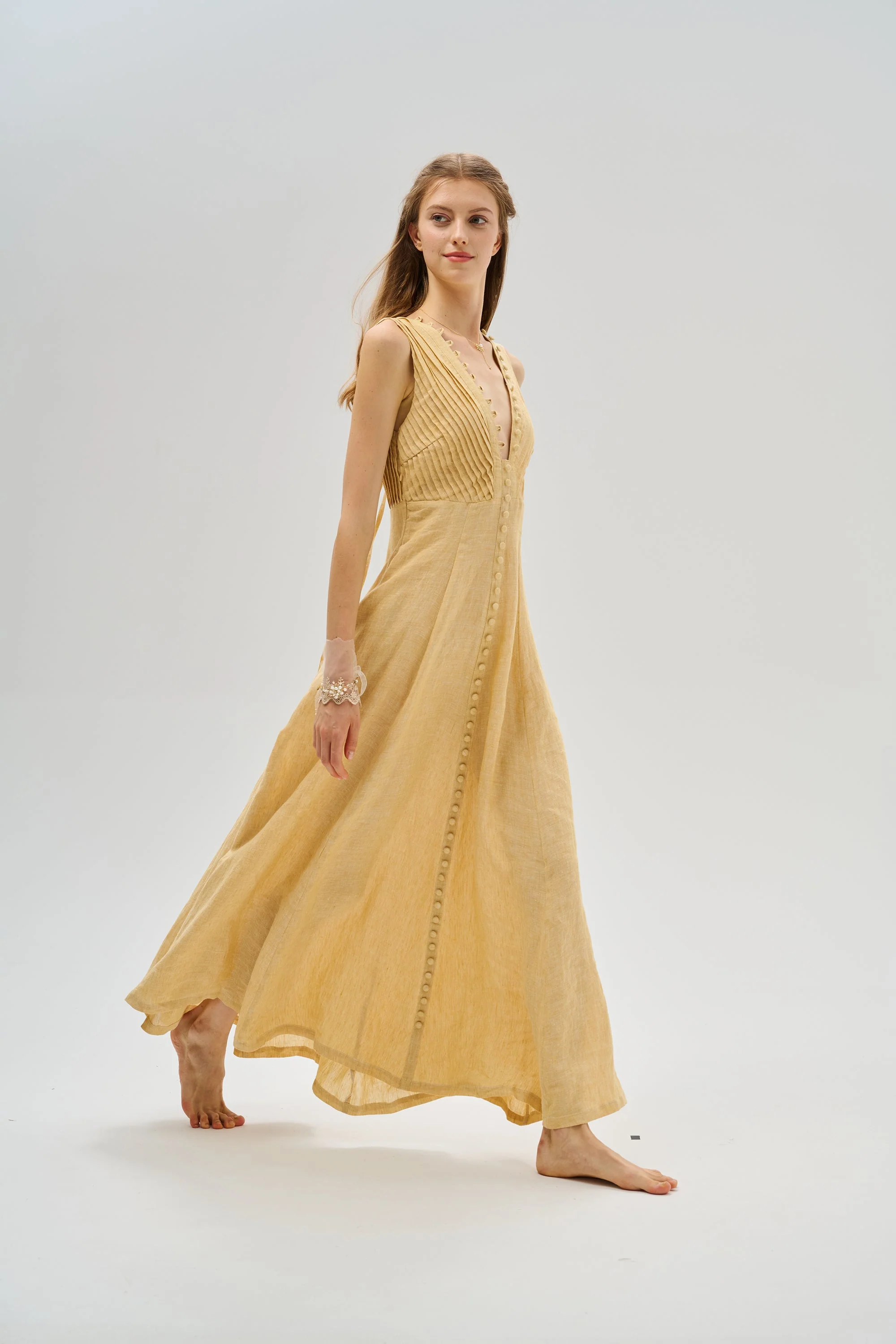 Rebecca 18 | Pleated Maxi Linen Dress - Image 24