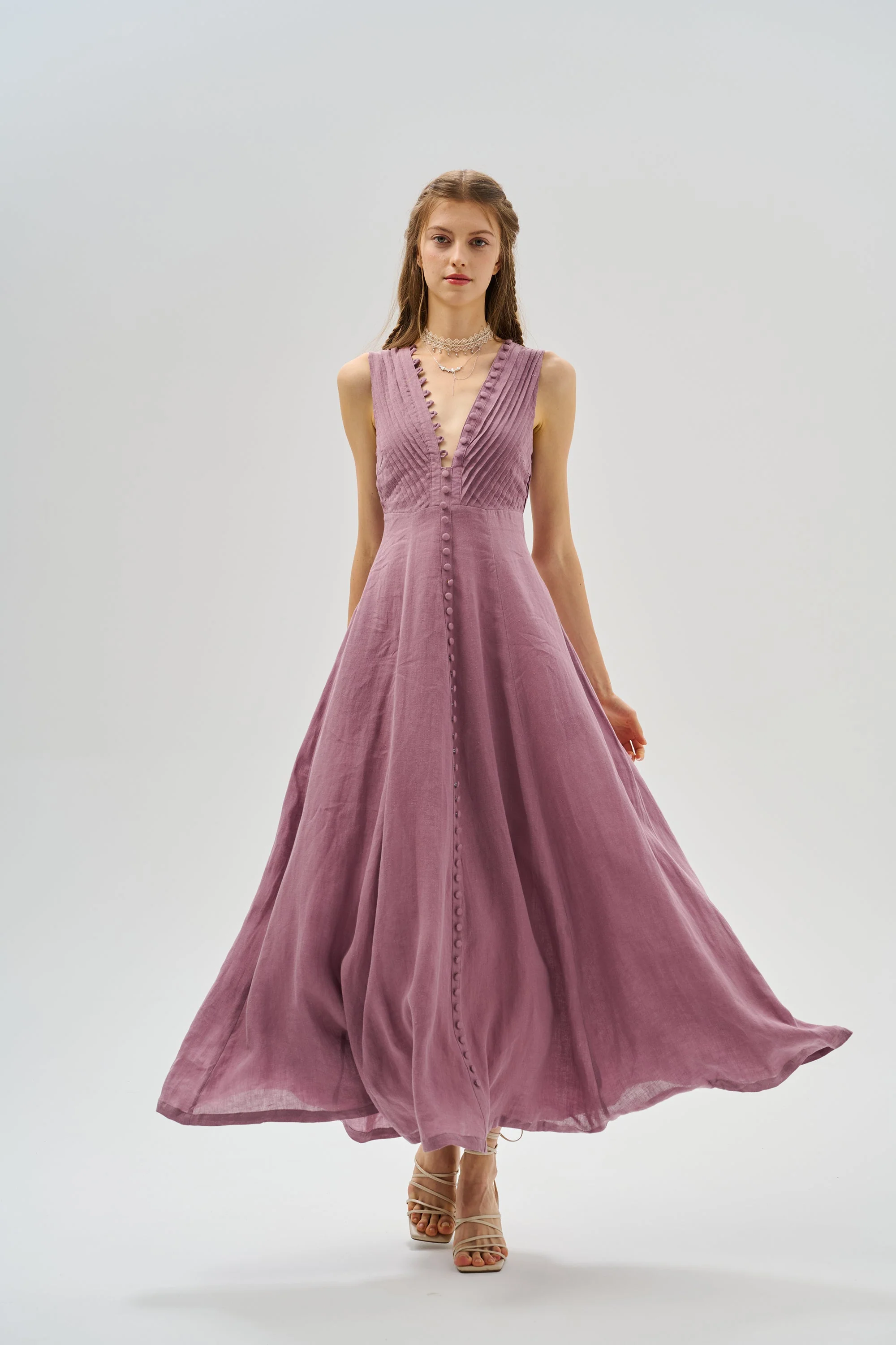 Rebecca 18 | Pleated Maxi Linen Dress - Image 25