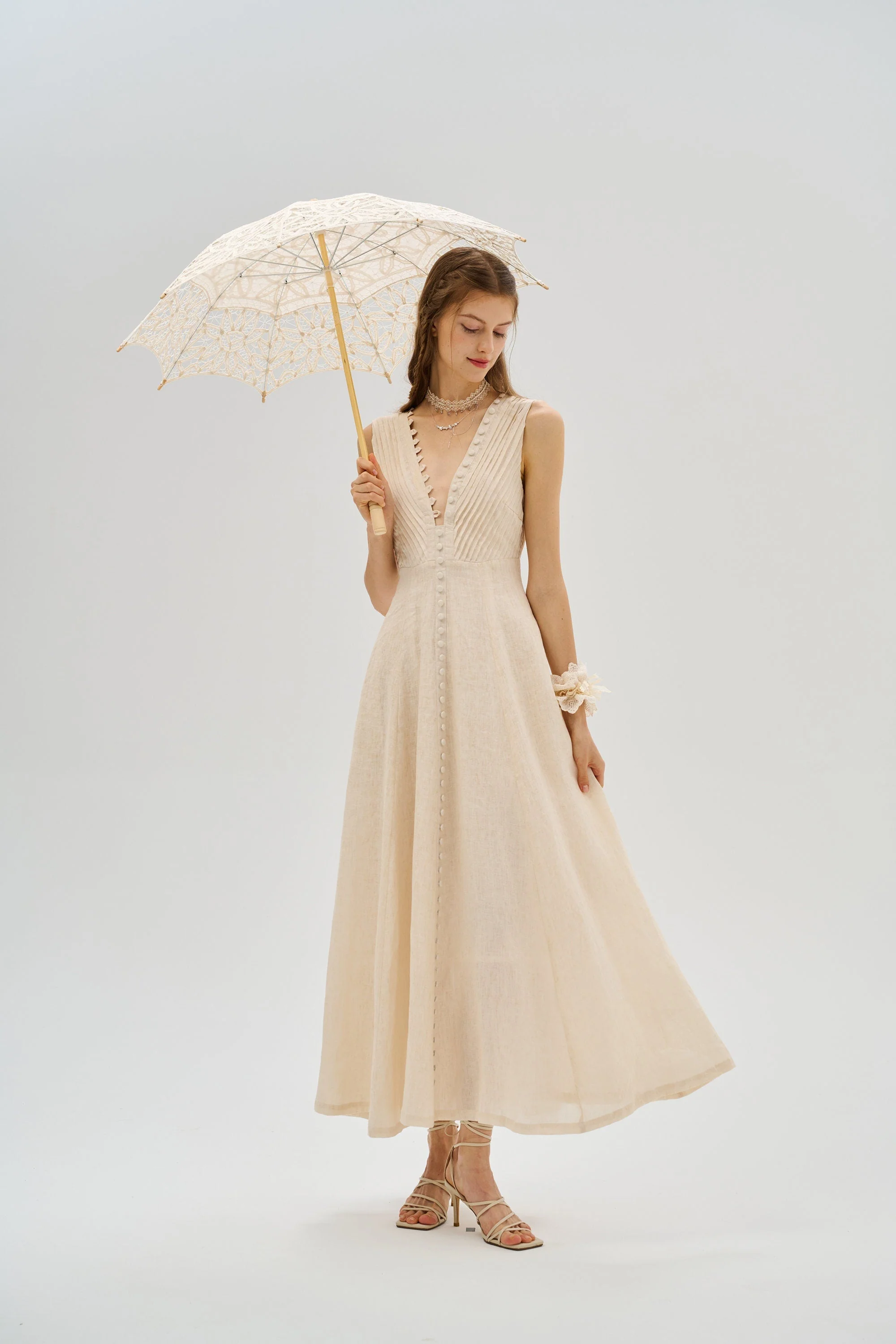 Rebecca 18 | Pleated Maxi Linen Dress - Image 3