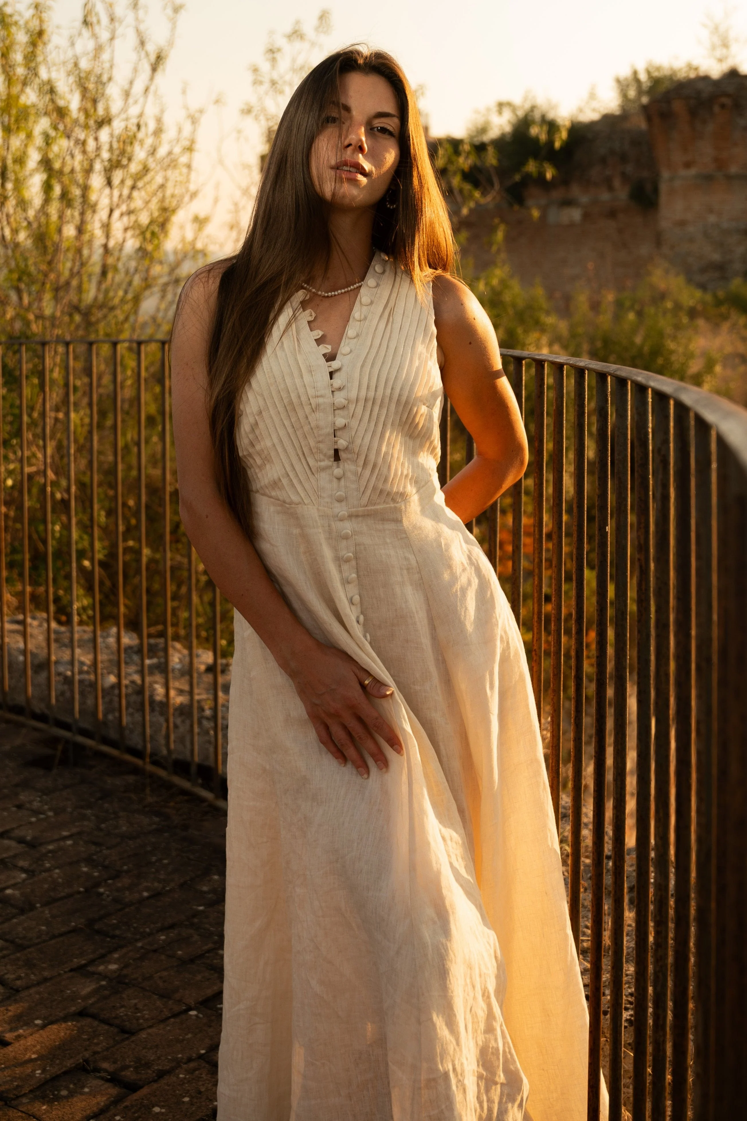 Rebecca 18 | Pleated Maxi Linen Dress - Image 4