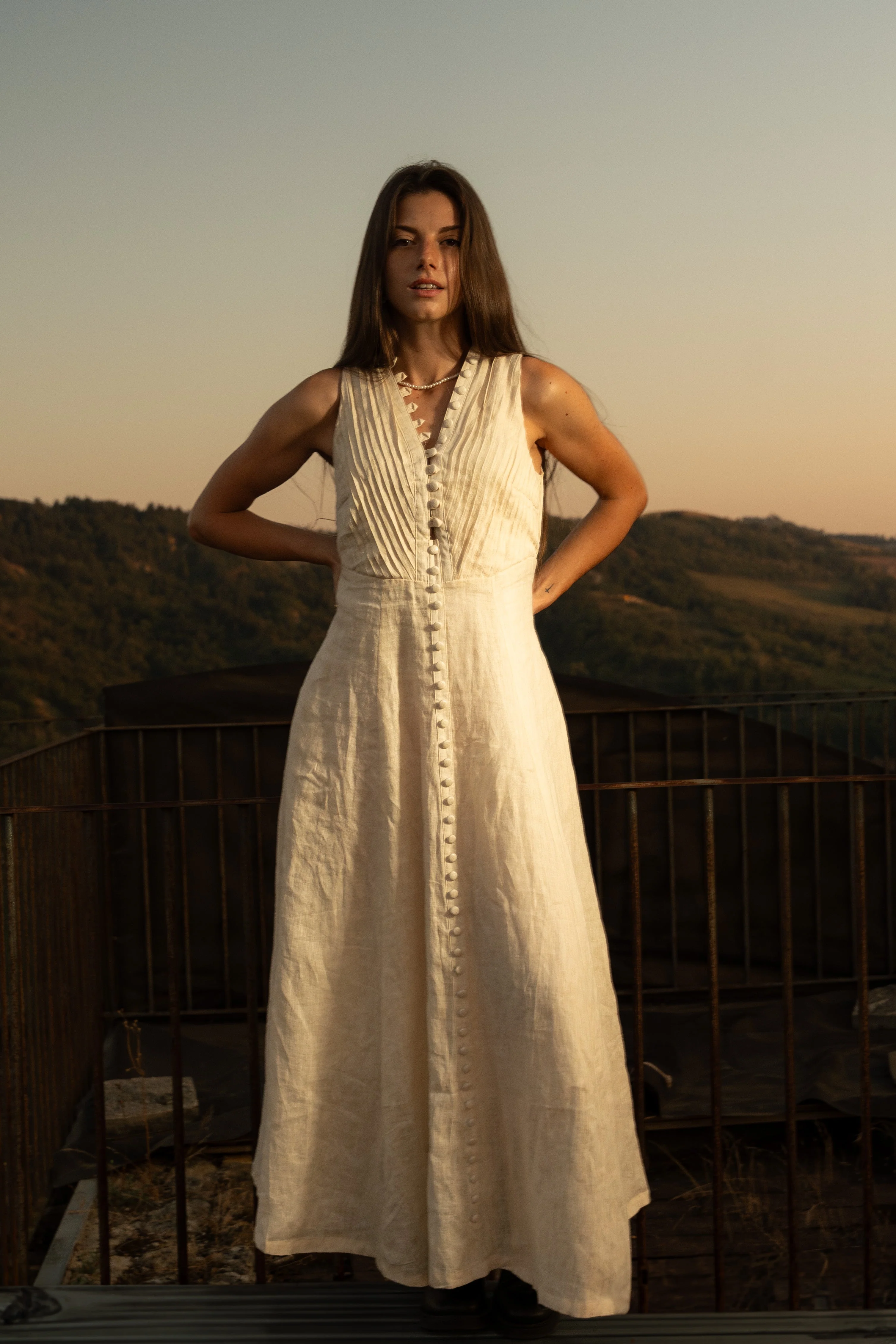 Rebecca 18 | Pleated Maxi Linen Dress - Image 9