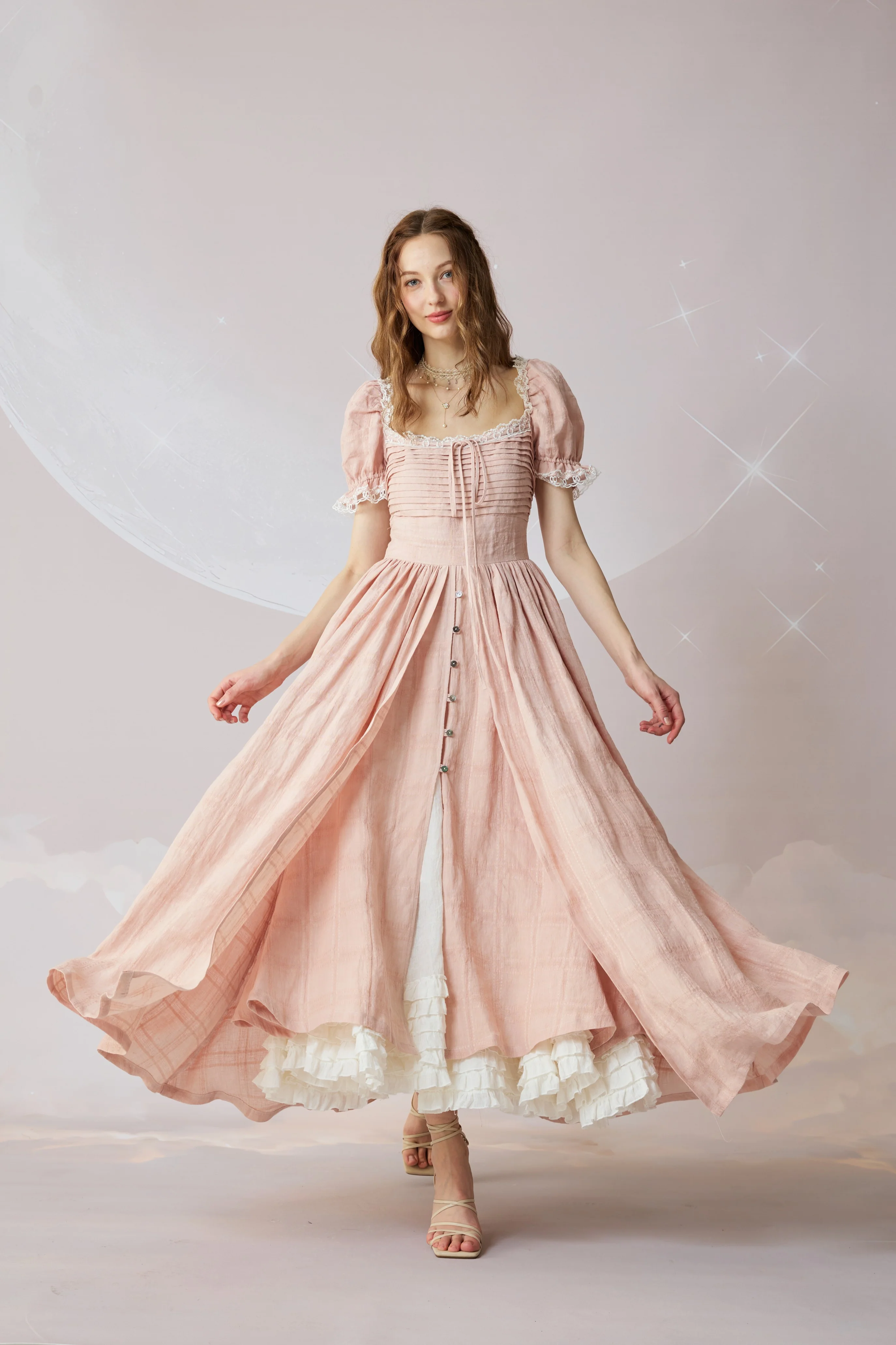 Monet Haze 26 | Fairy layered Linen Dress with pintucks - Image 2