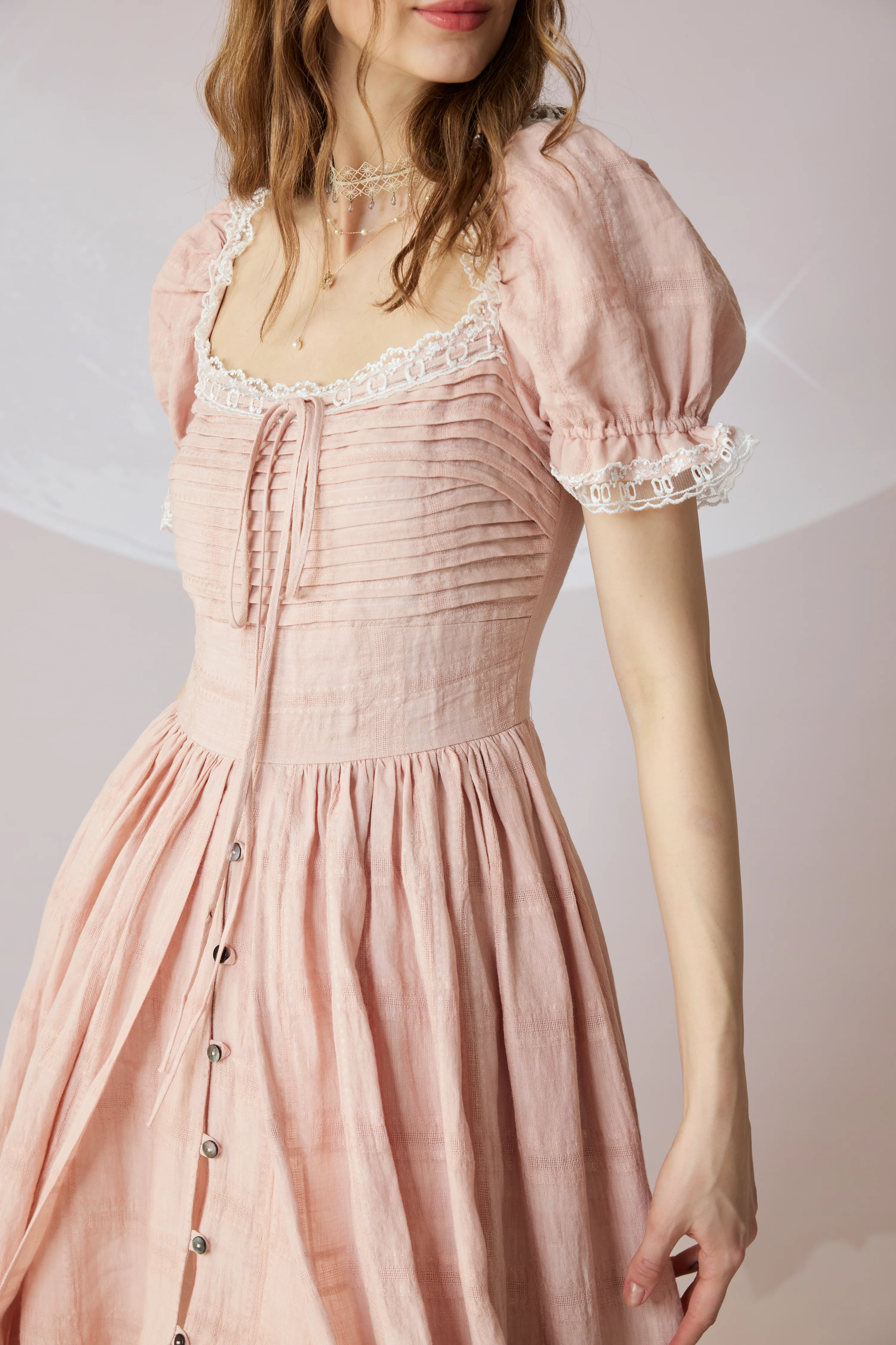 Monet Haze 26 | Fairy layered Linen Dress with pintucks - Image 3
