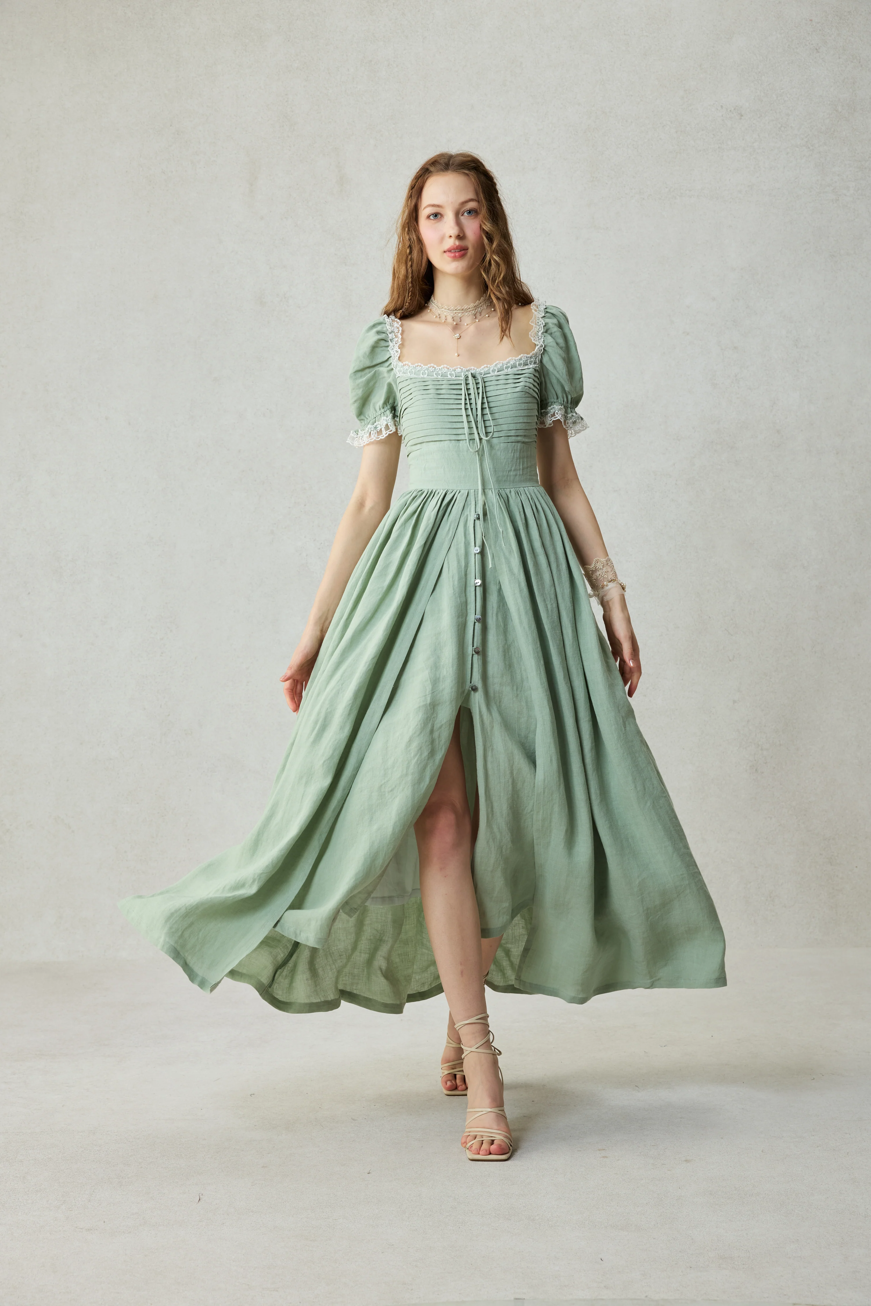 Monet Haze 26 | Fairy layered Linen Dress with pintucks - Image 17