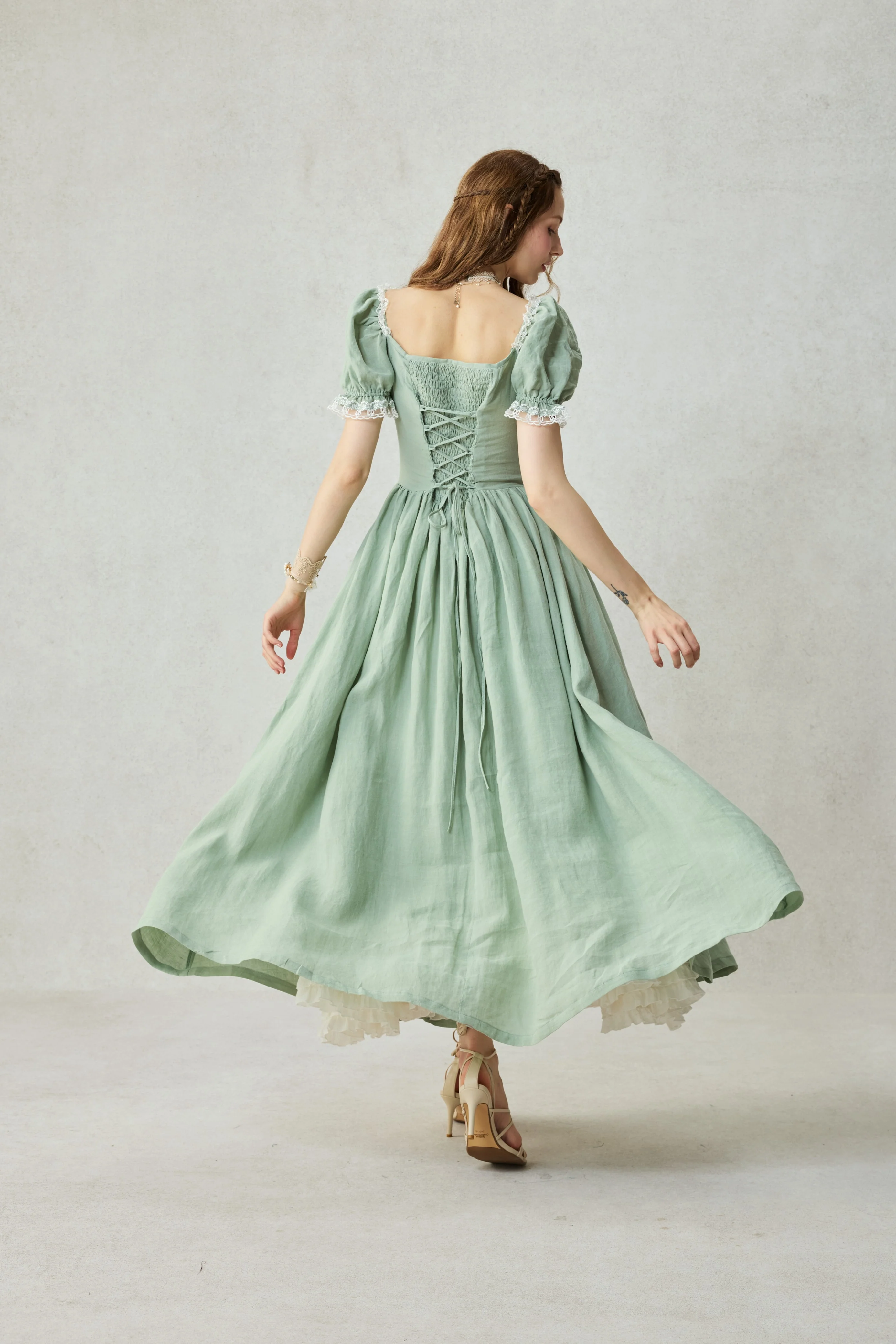 Monet Haze 26 | Fairy layered Linen Dress with pintucks - Image 19
