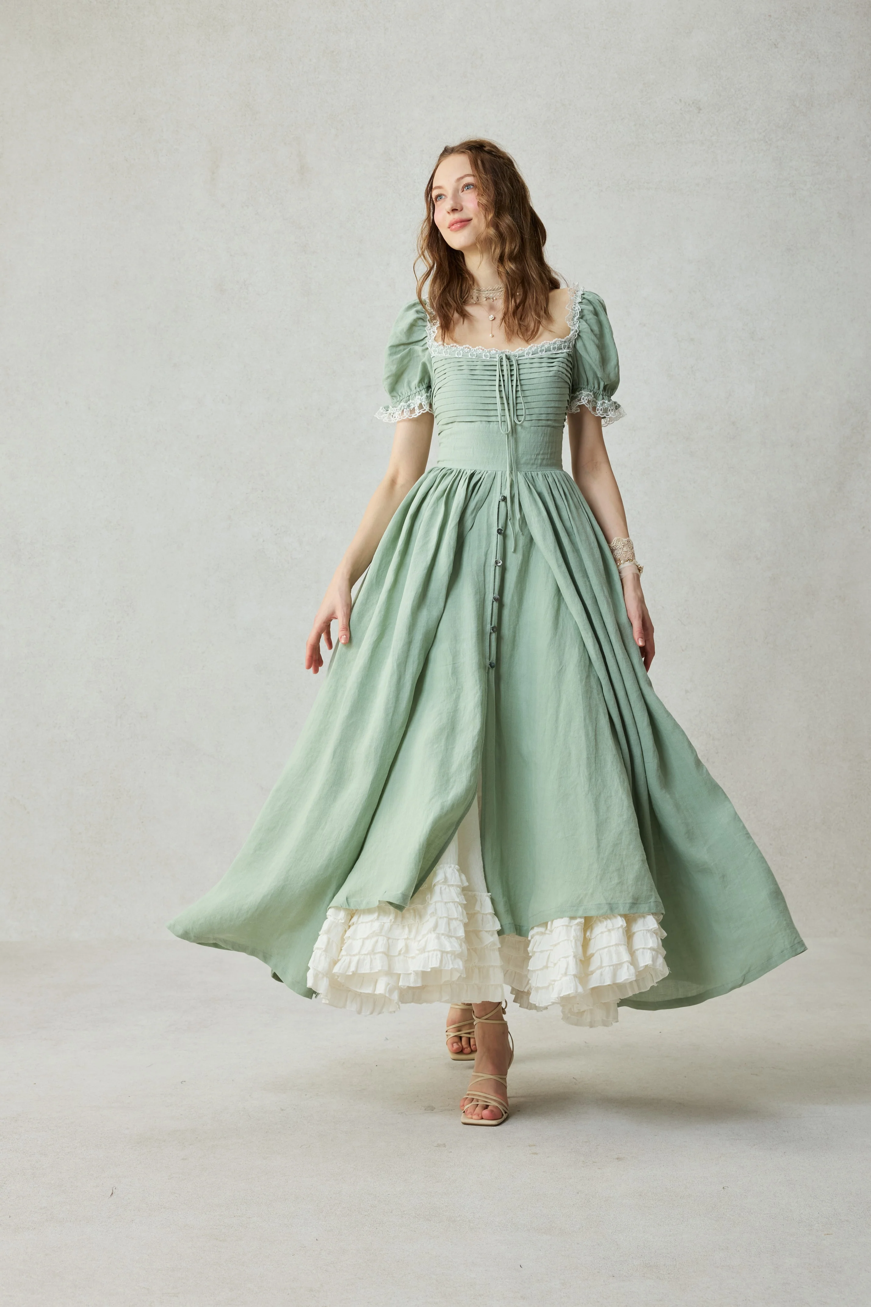 Monet Haze 26 | Fairy layered Linen Dress with pintucks - Image 13