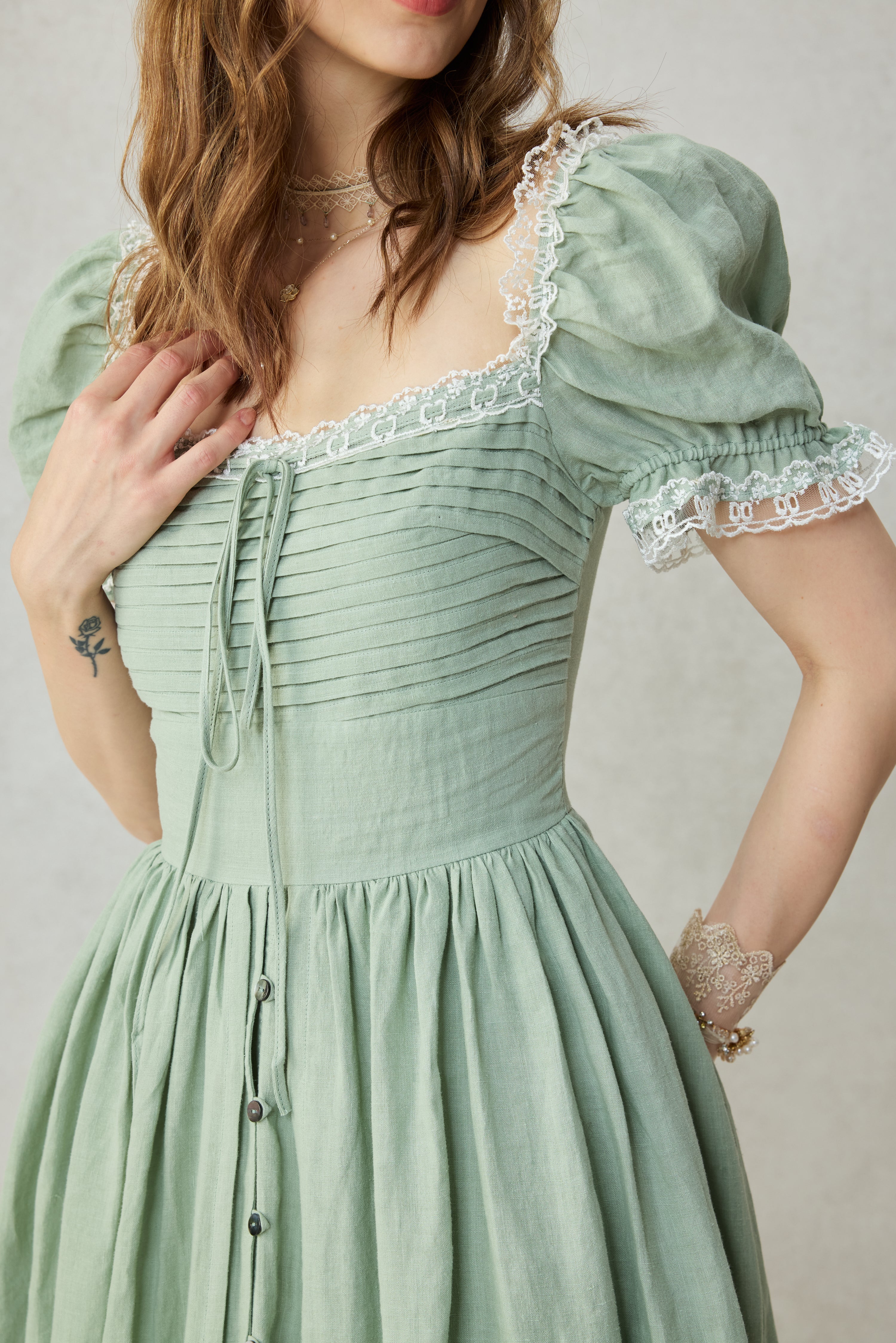 Monet Haze 26 | Fairy layered Linen Dress with pintucks - Image 20