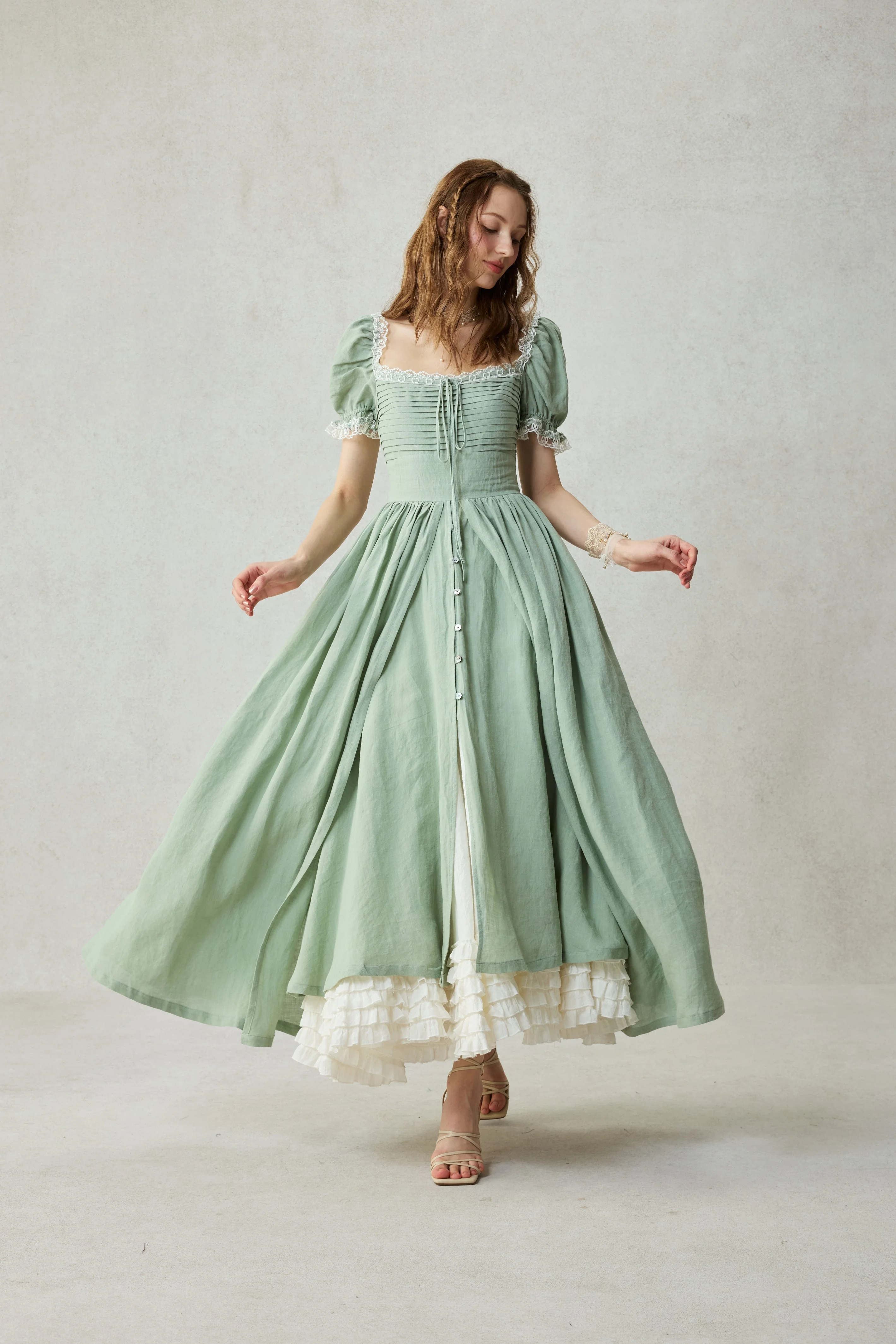 Monet Haze 26 | Fairy layered Linen Dress with pintucks - Image 15