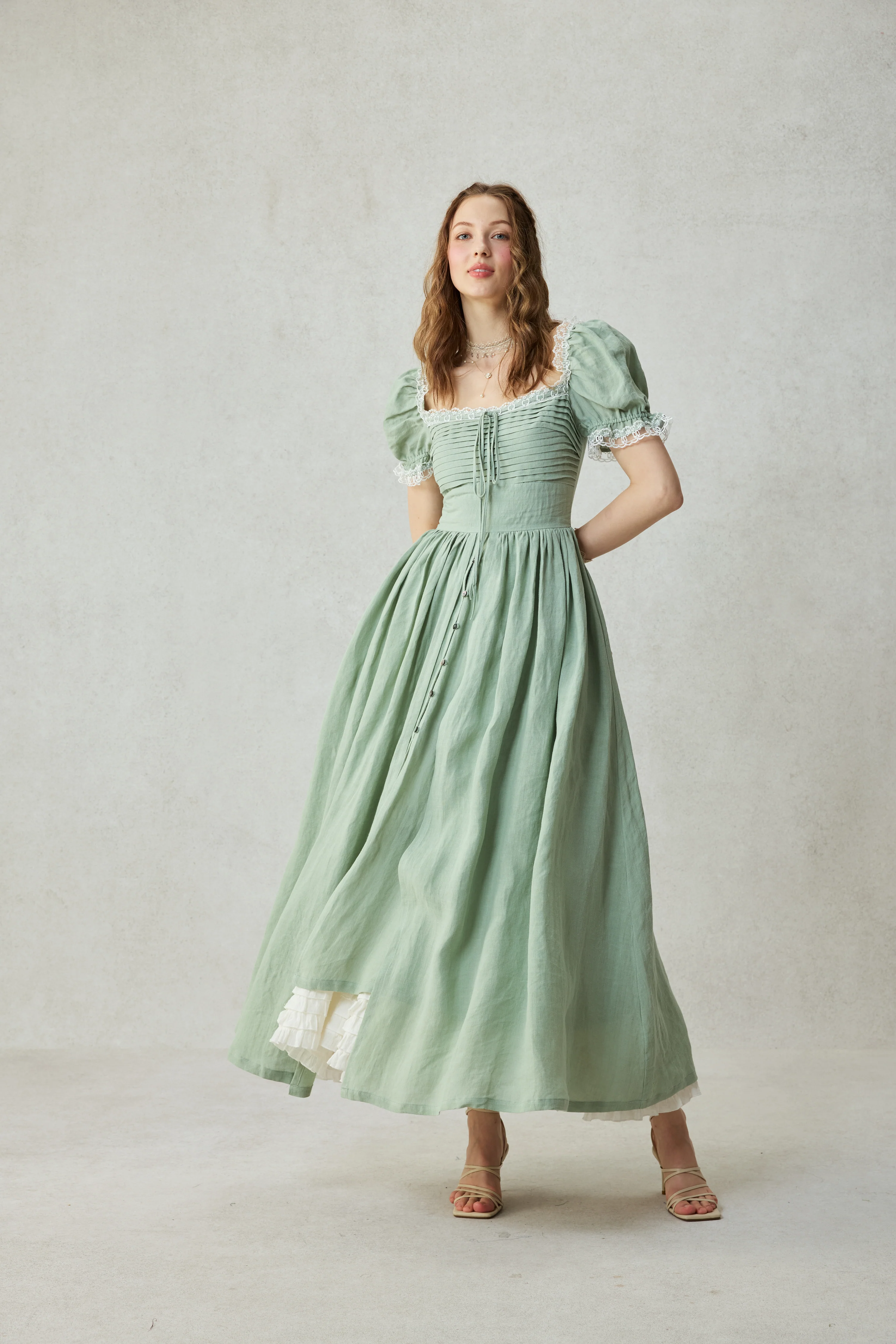 Monet Haze 26 | Fairy layered Linen Dress with pintucks - Image 5