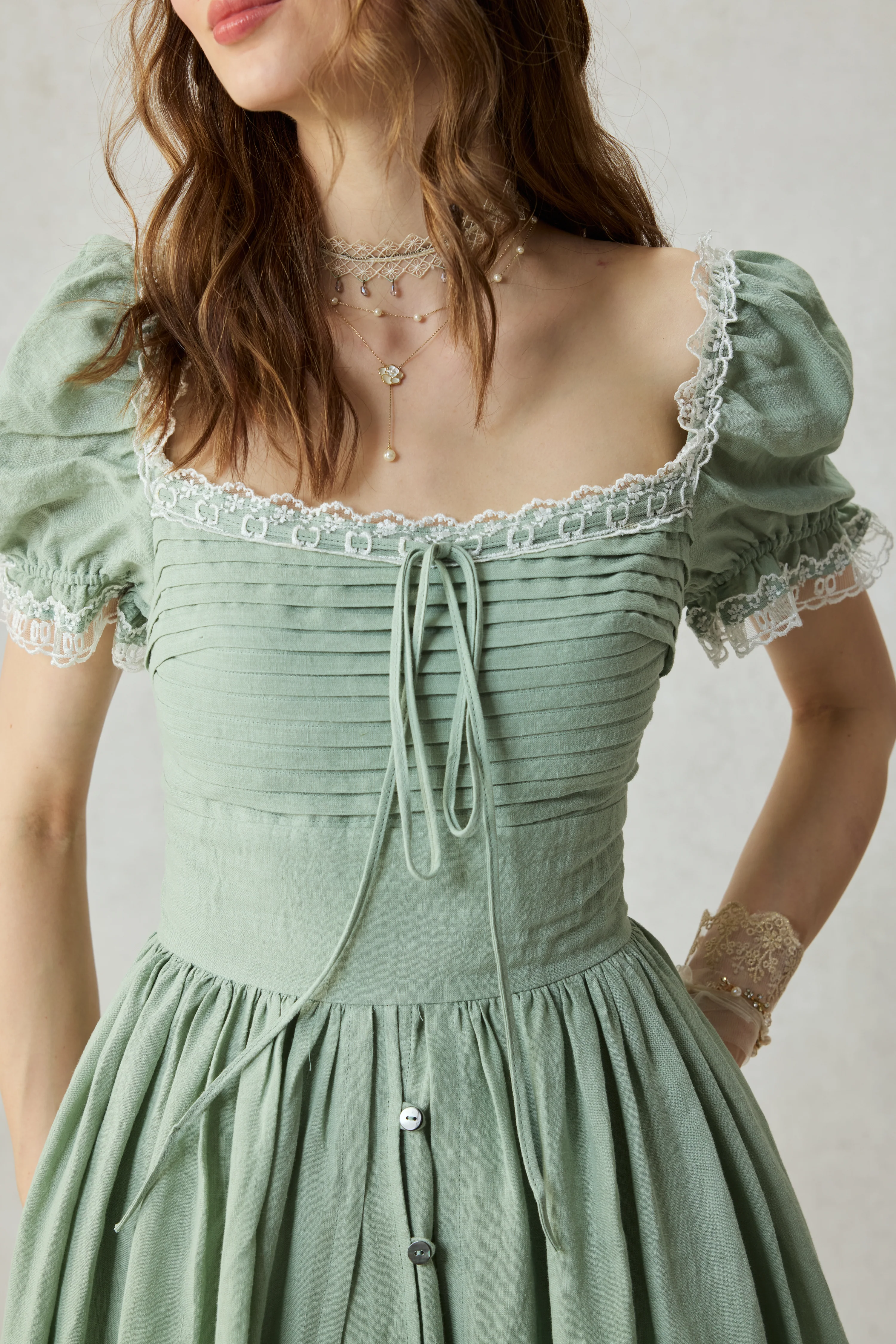 Monet Haze 26 | Fairy layered Linen Dress with pintucks - Image 7