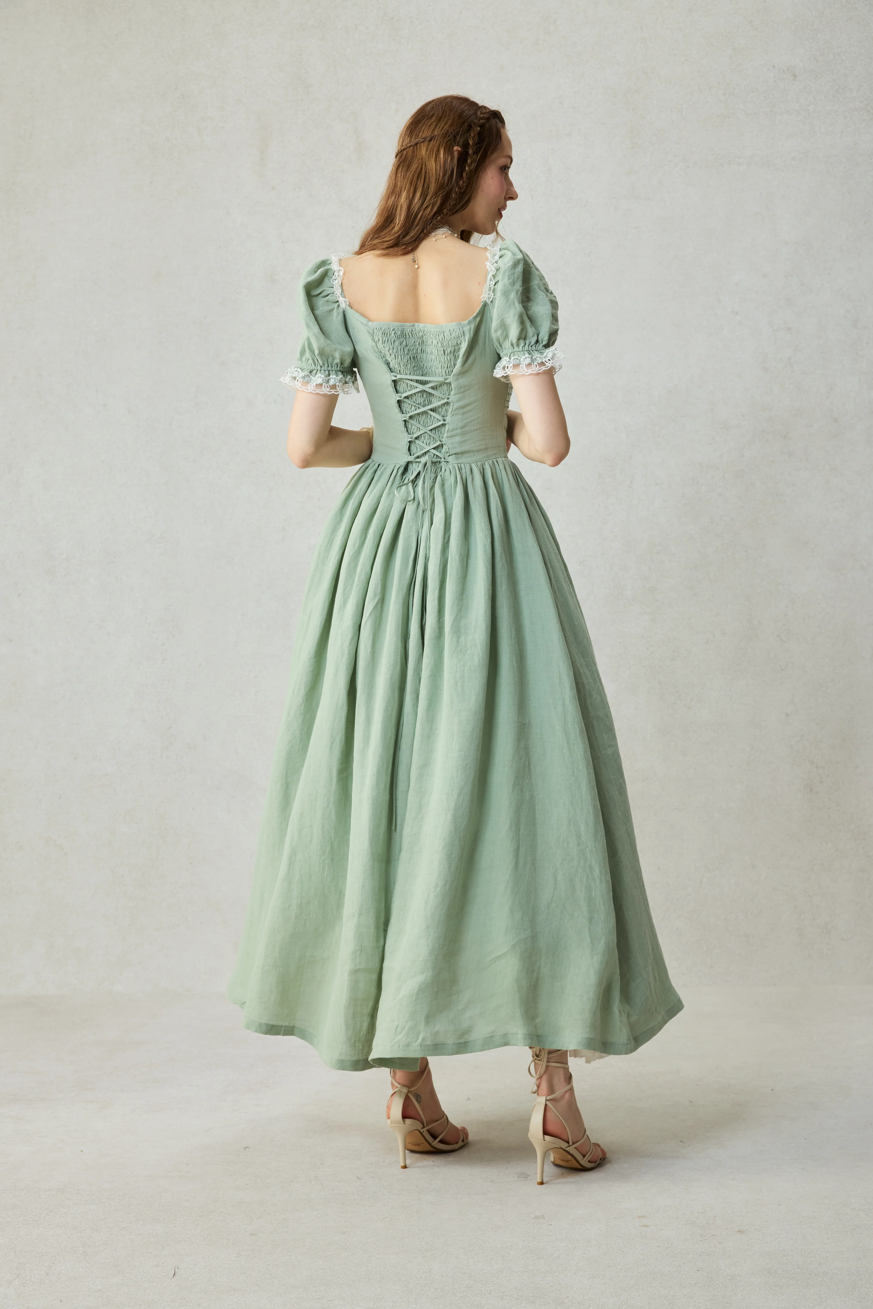 Monet Haze 26 | Fairy layered Linen Dress with pintucks - Image 8