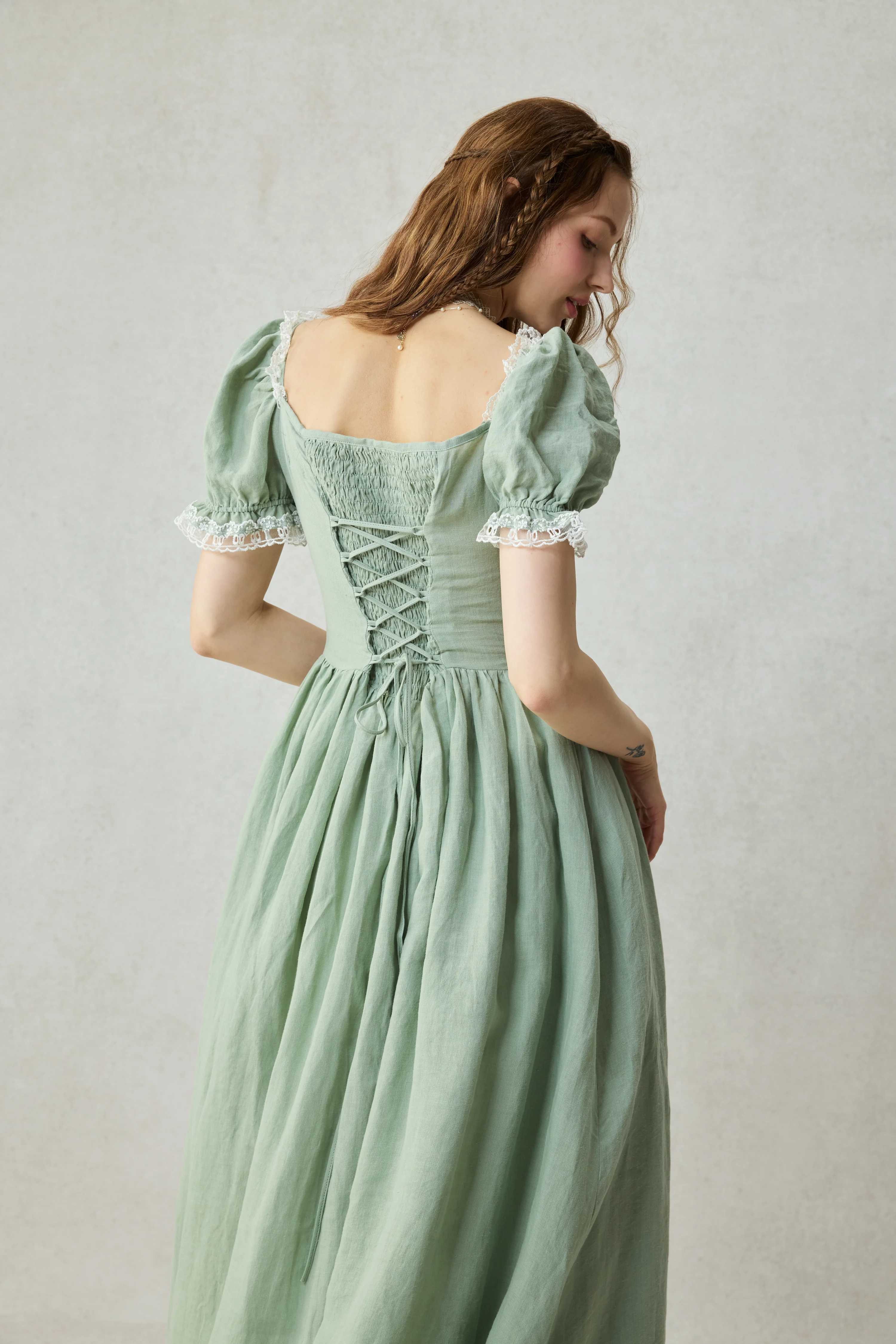 Monet Haze 26 | Fairy layered Linen Dress with pintucks - Image 9