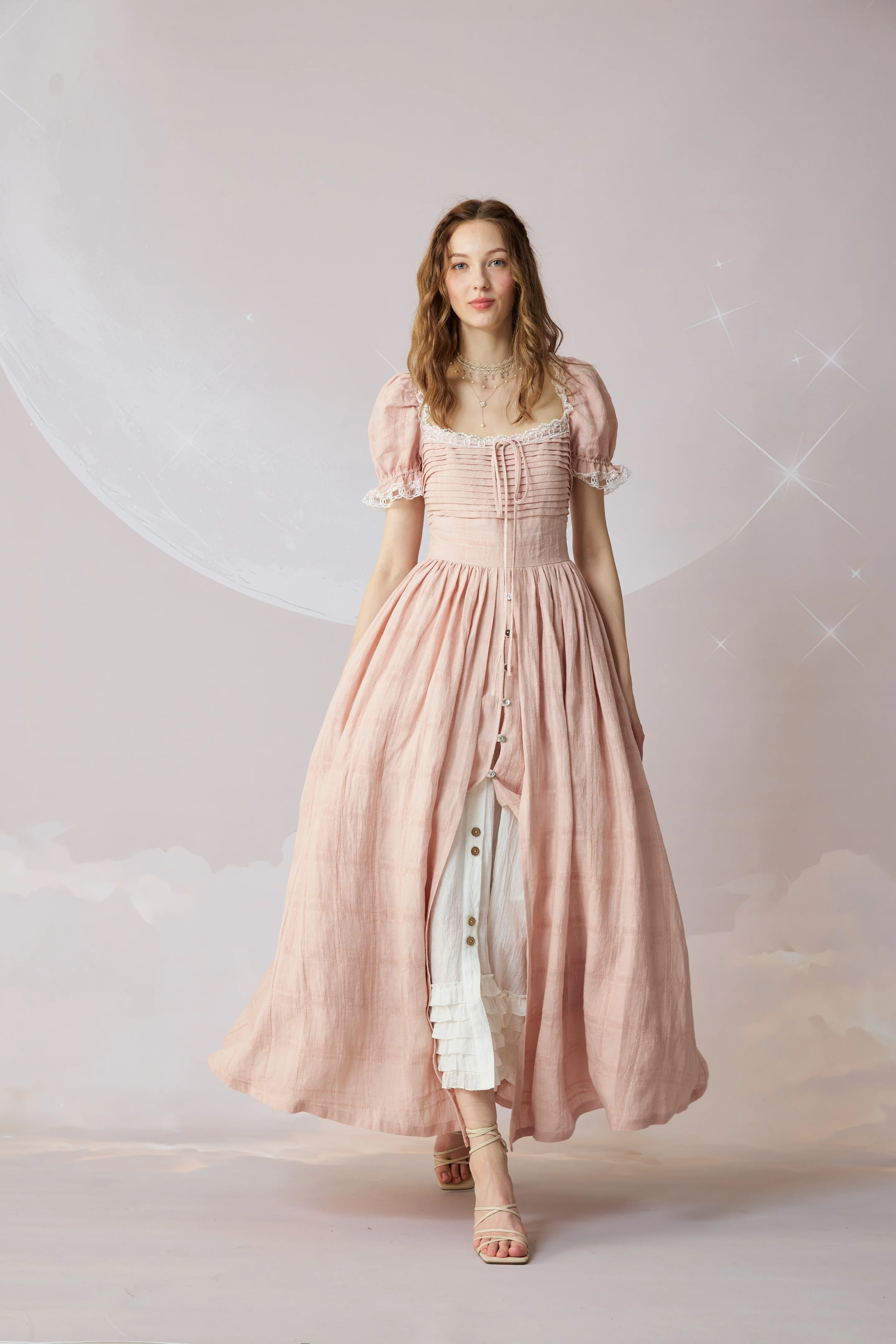Monet Haze 26 | Fairy layered Linen Dress with pintucks - Image 10