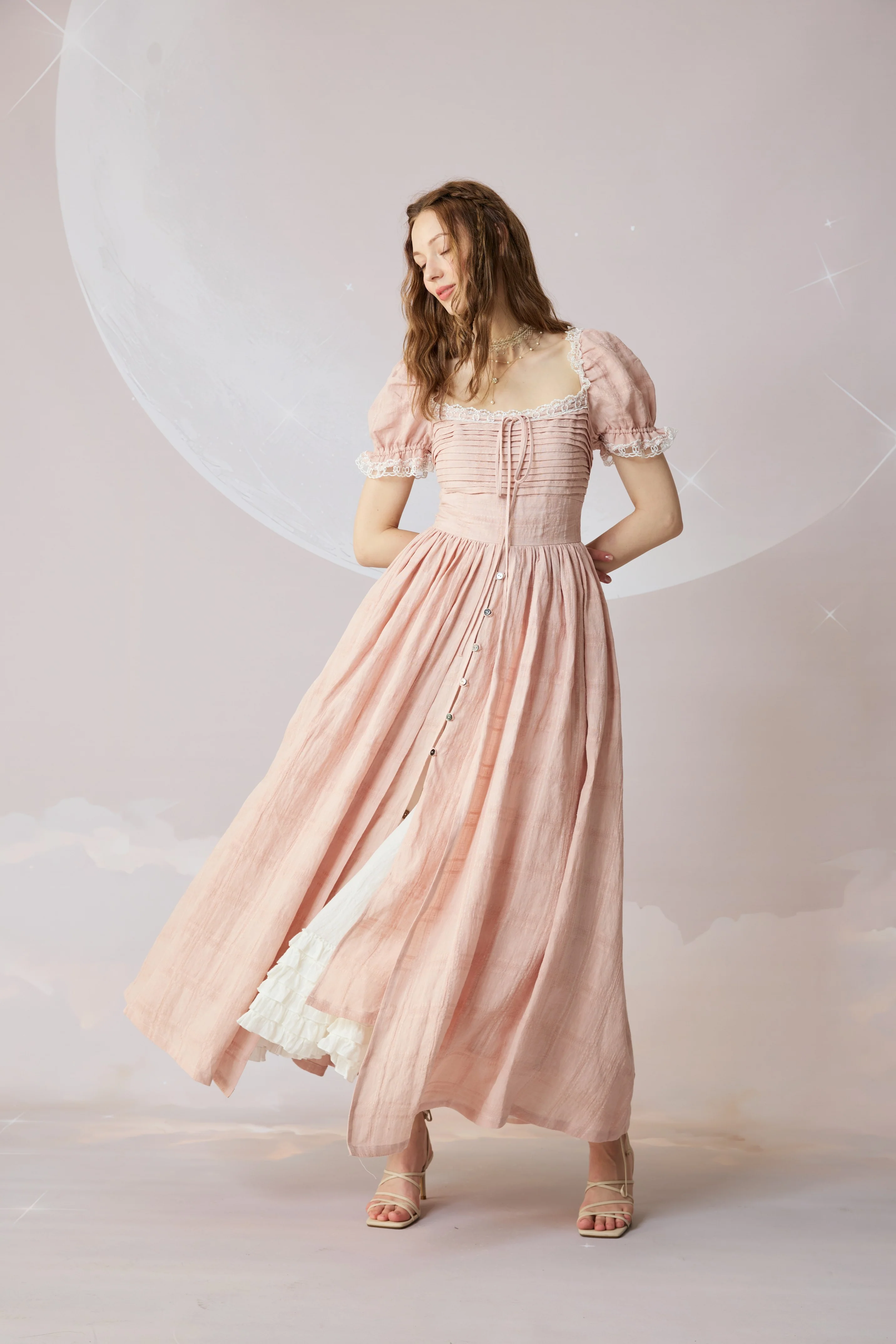 Monet Haze 26 | Fairy layered Linen Dress with pintucks - Image 11