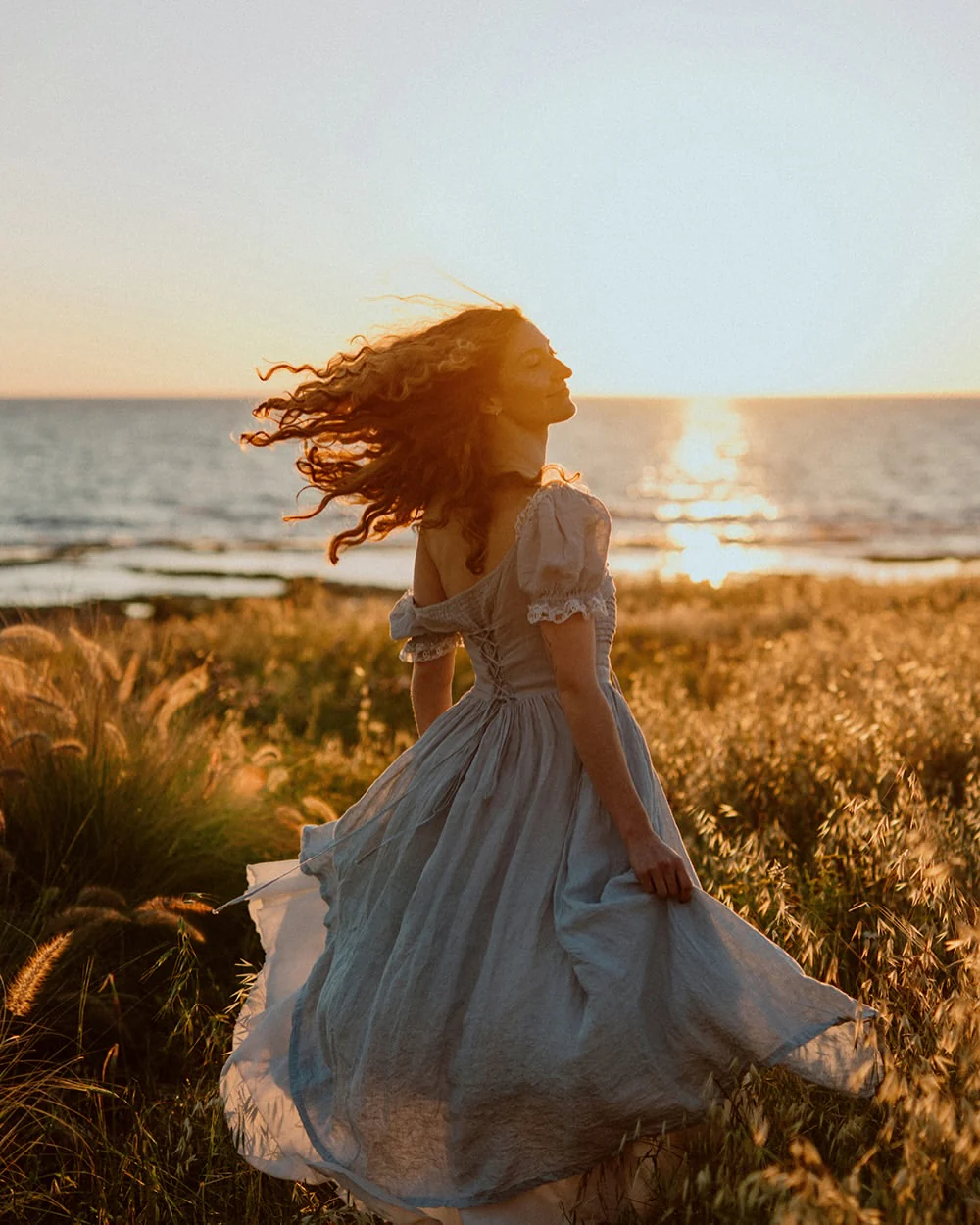 Monet Haze 26 | Fairy layered Linen Dress with pintucks - Image 3