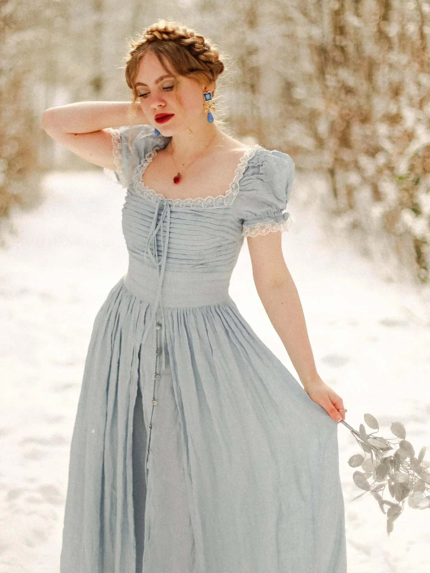 Monet Haze 26 | Fairy layered Linen Dress with pintucks - Image 6