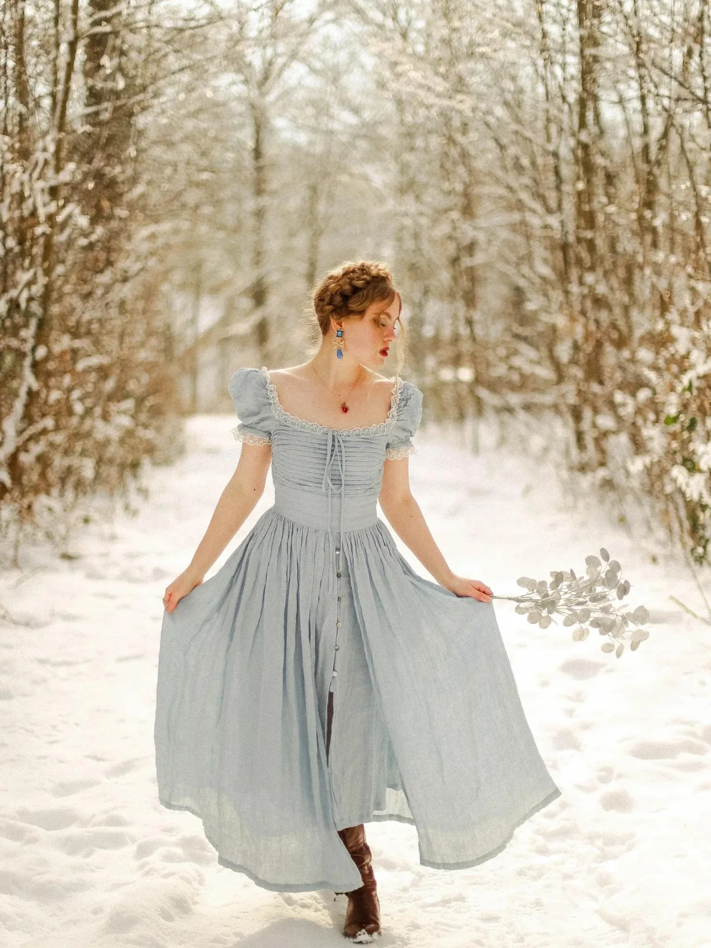 Monet Haze 26 | Fairy layered Linen Dress with pintucks - Image 7