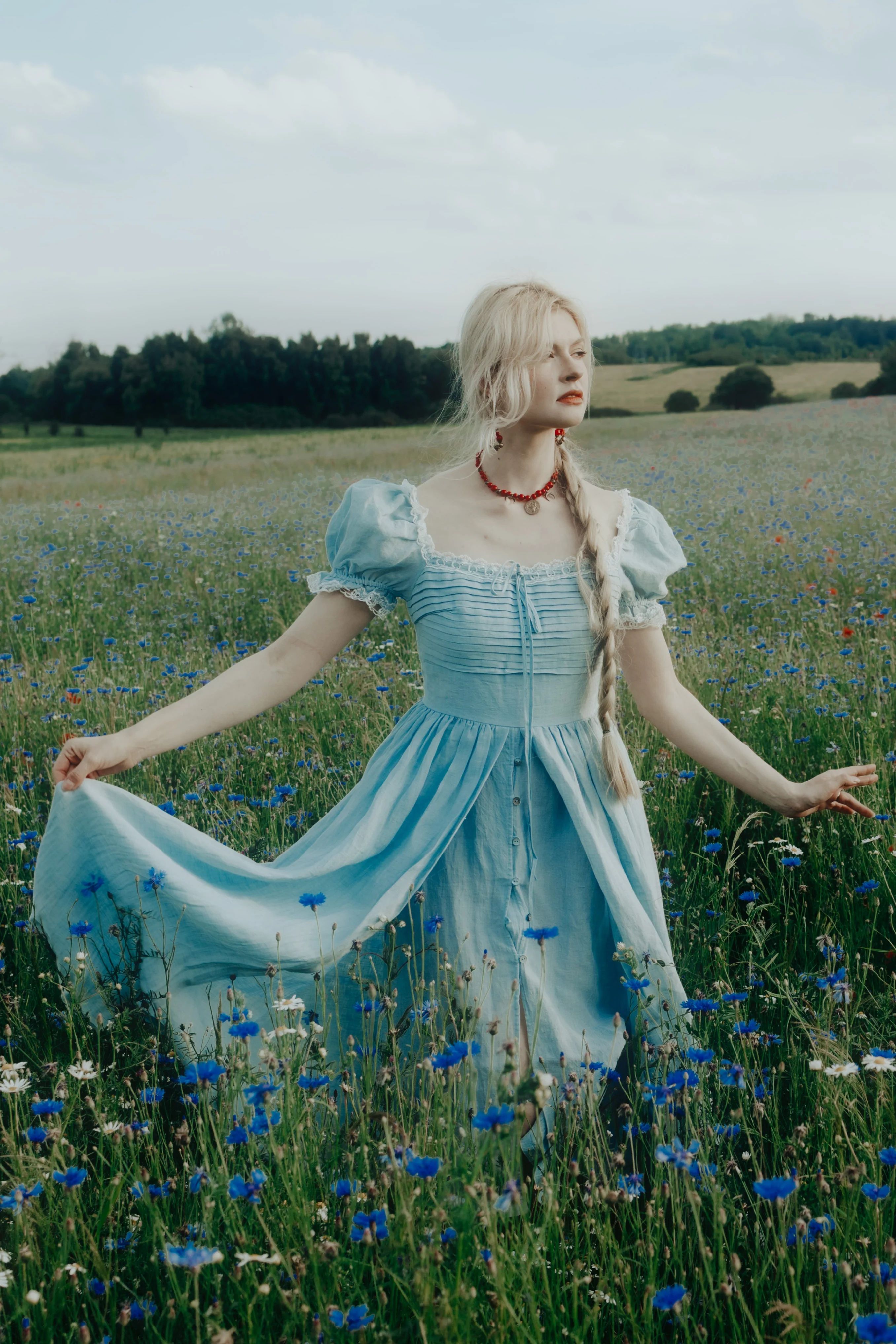 Monet Haze 26 | Fairy layered Linen Dress with pintucks - Image 11