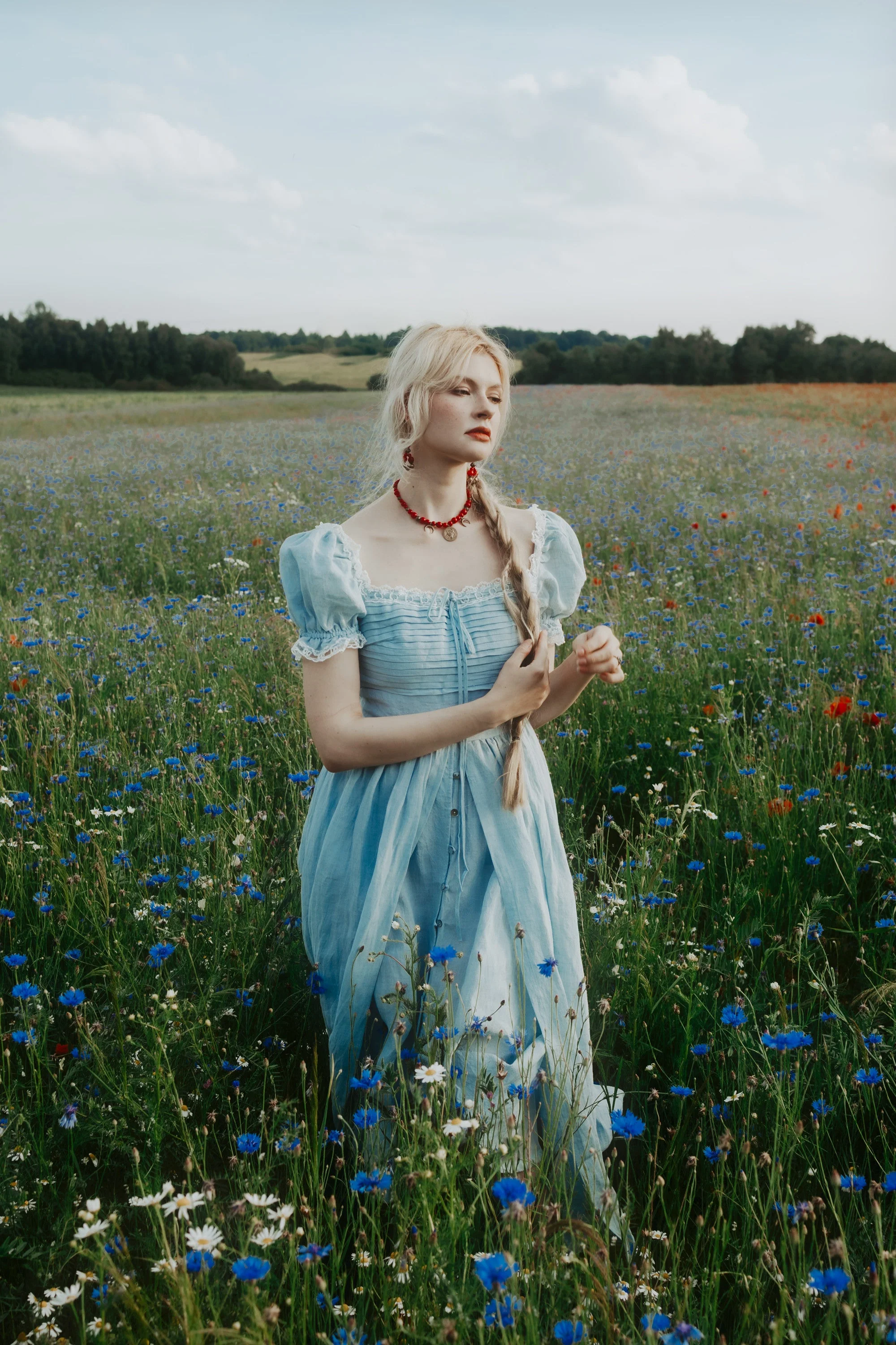 Monet Haze 26 | Fairy layered Linen Dress with pintucks - Image 12