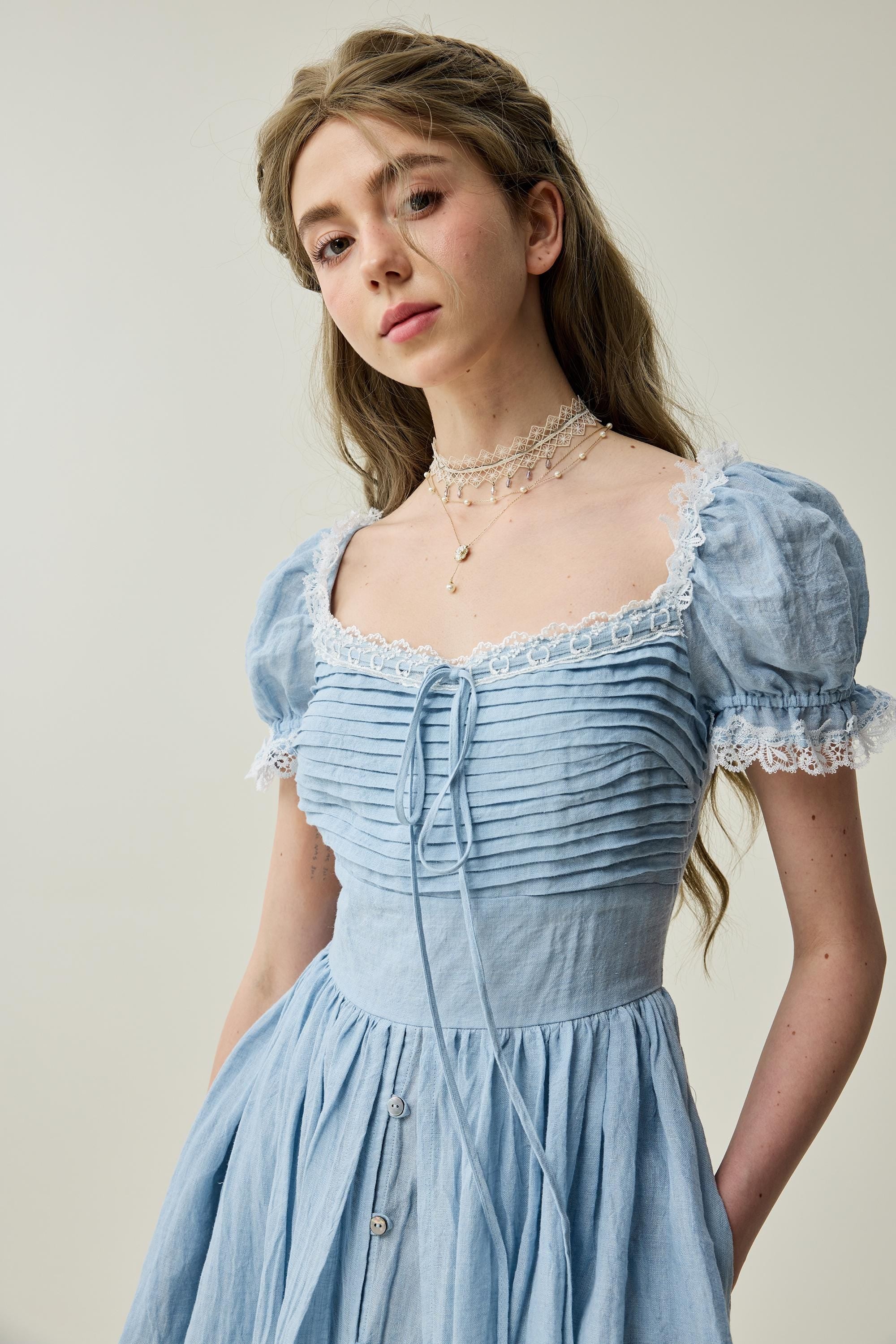 Monet Haze 26 | Fairy layered Linen Dress with pintucks - Image 13
