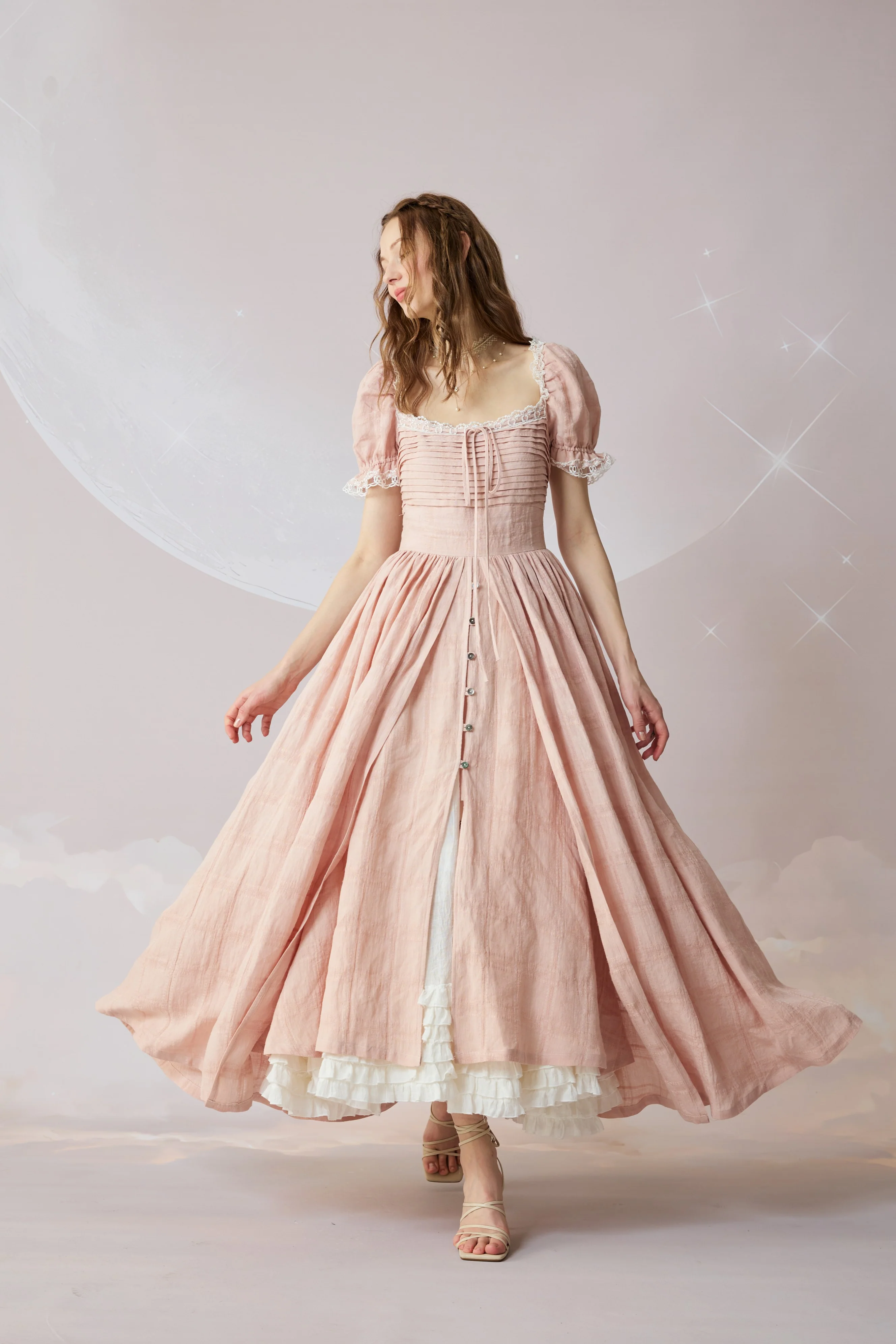 Monet Haze 26 | Fairy layered Linen Dress with pintucks - Image 25