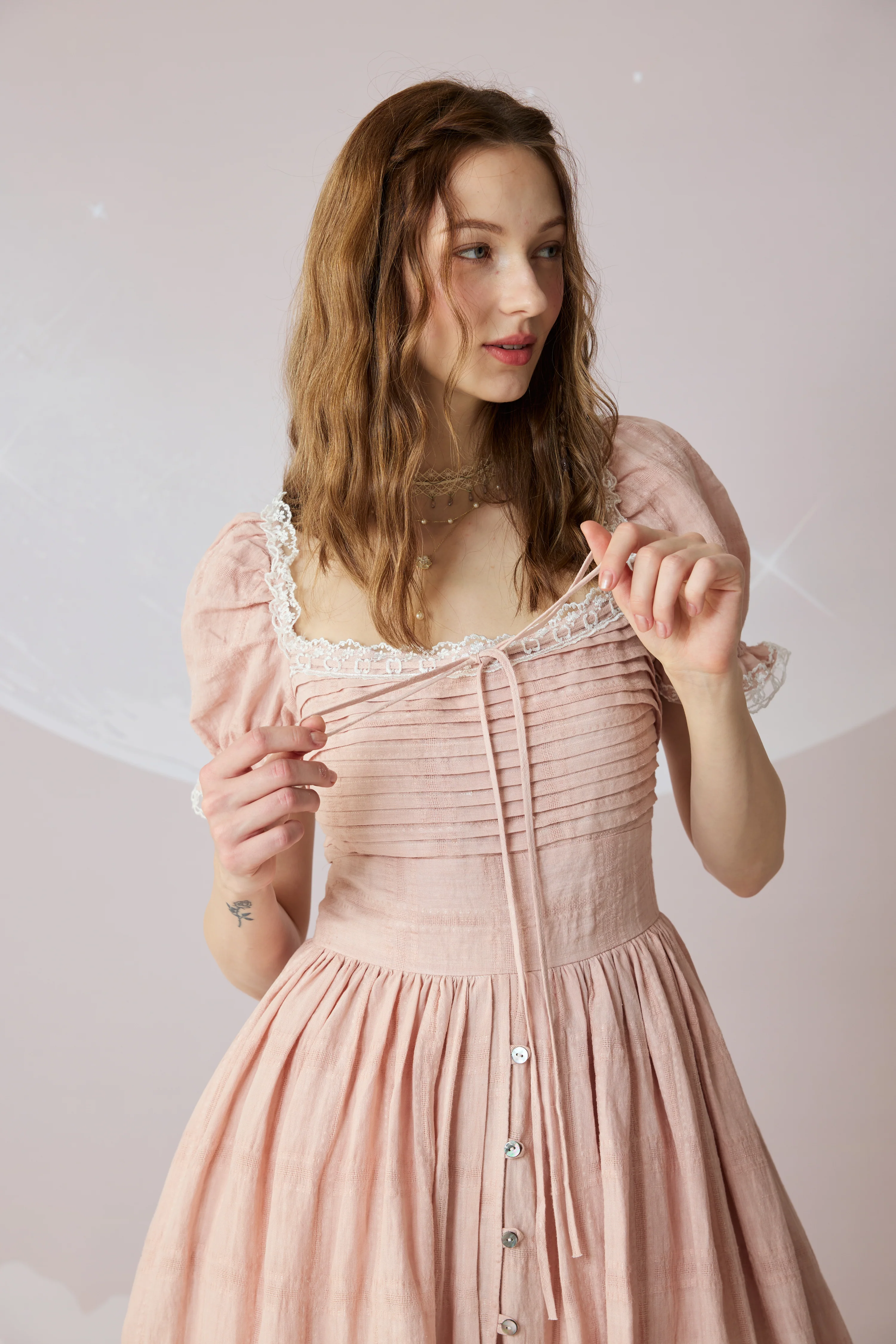 Monet Haze 26 | Fairy layered Linen Dress with pintucks - Image 28