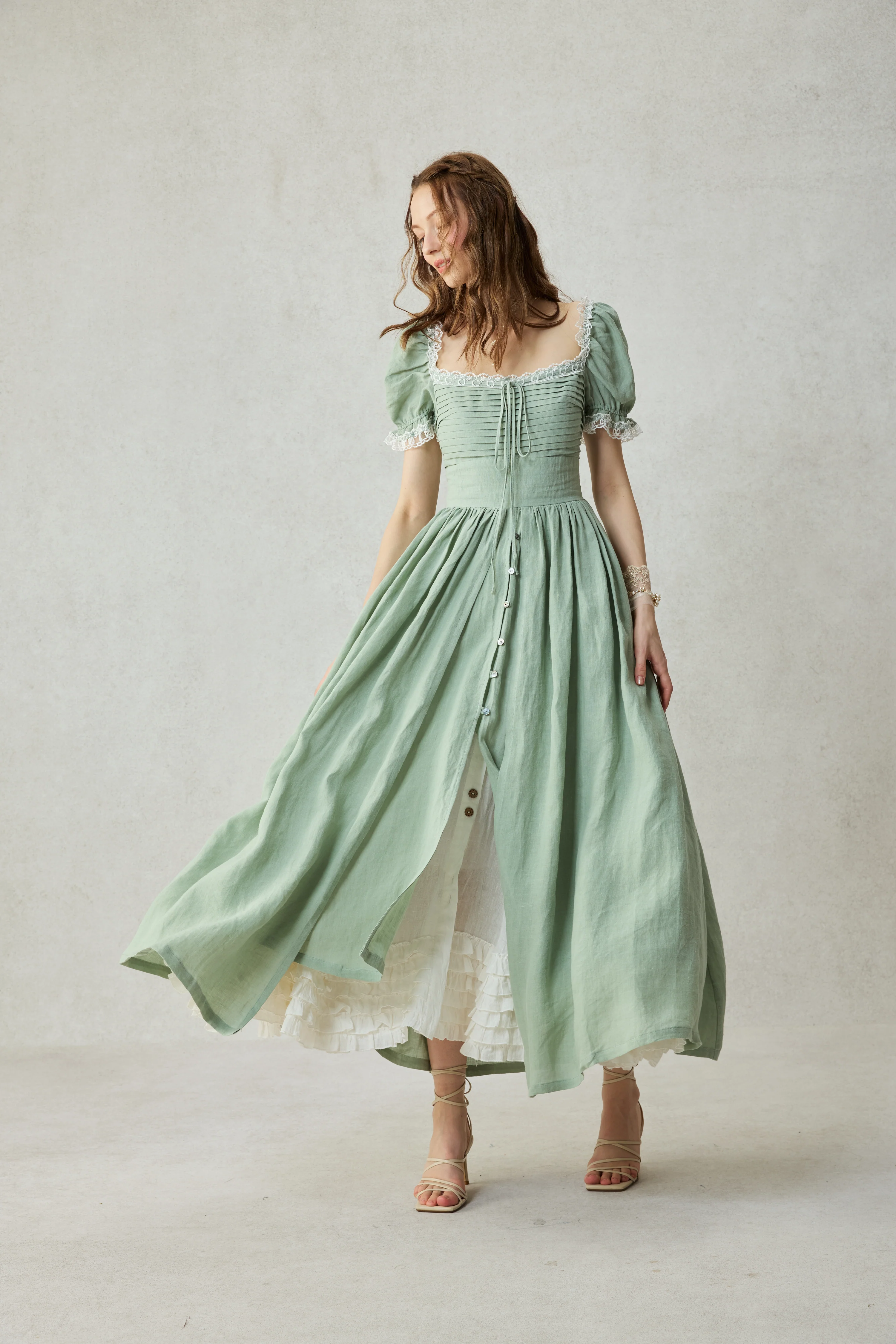 Monet Haze 26 | Fairy layered Linen Dress with pintucks - Image 29