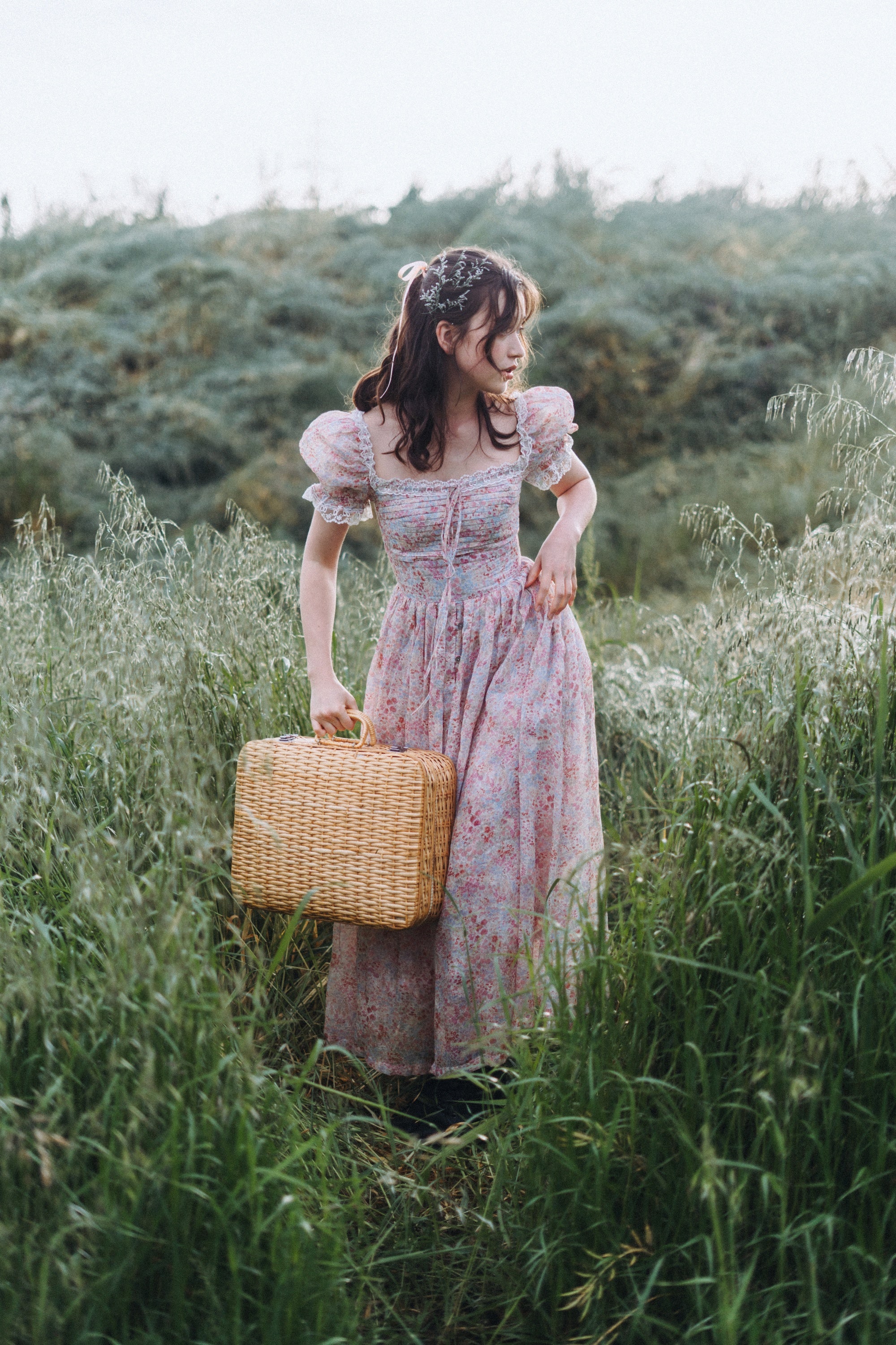 Monet Haze 26 | Fairy layered Linen Dress with pintucks - Image 8