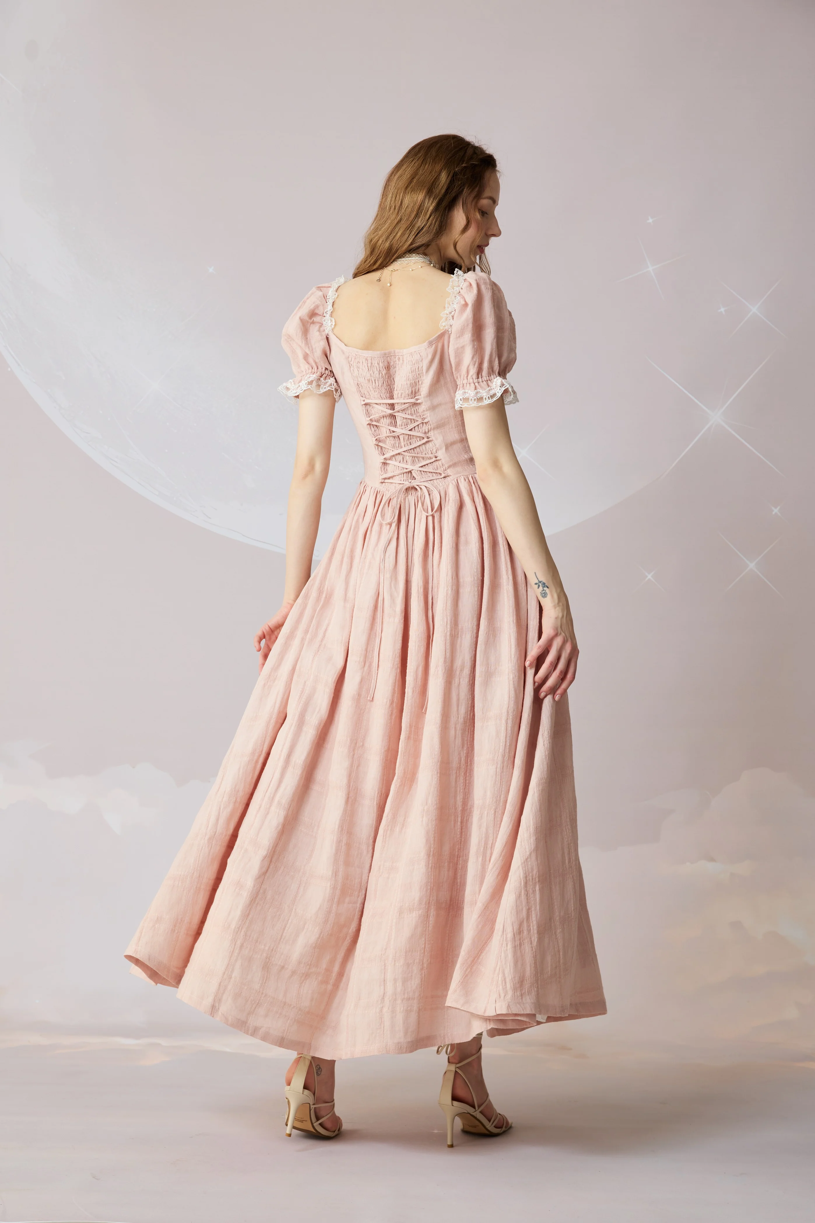 Monet Haze 26 | Fairy layered Linen Dress with pintucks - Image 5