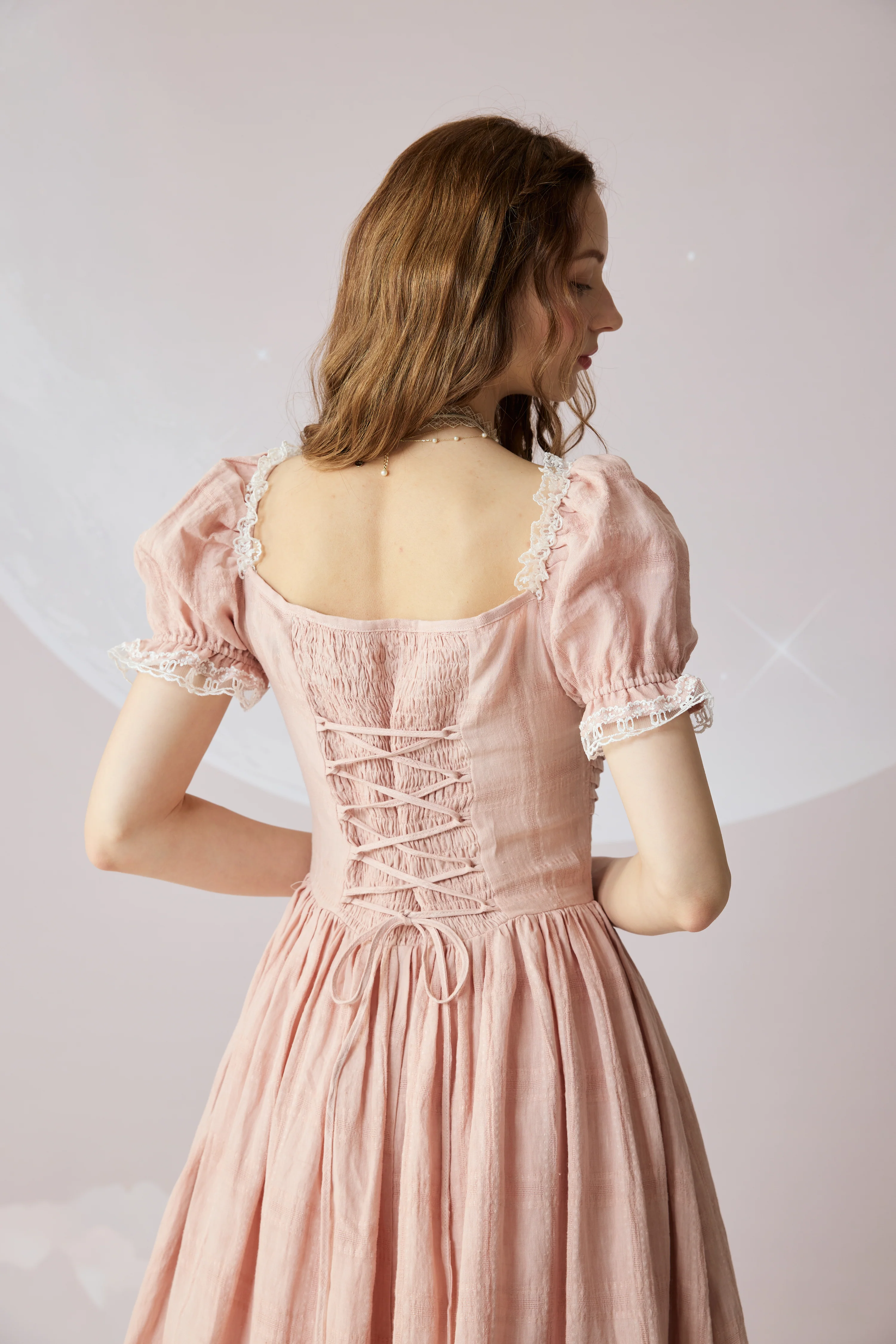 Monet Haze 26 | Fairy layered Linen Dress with pintucks - Image 6